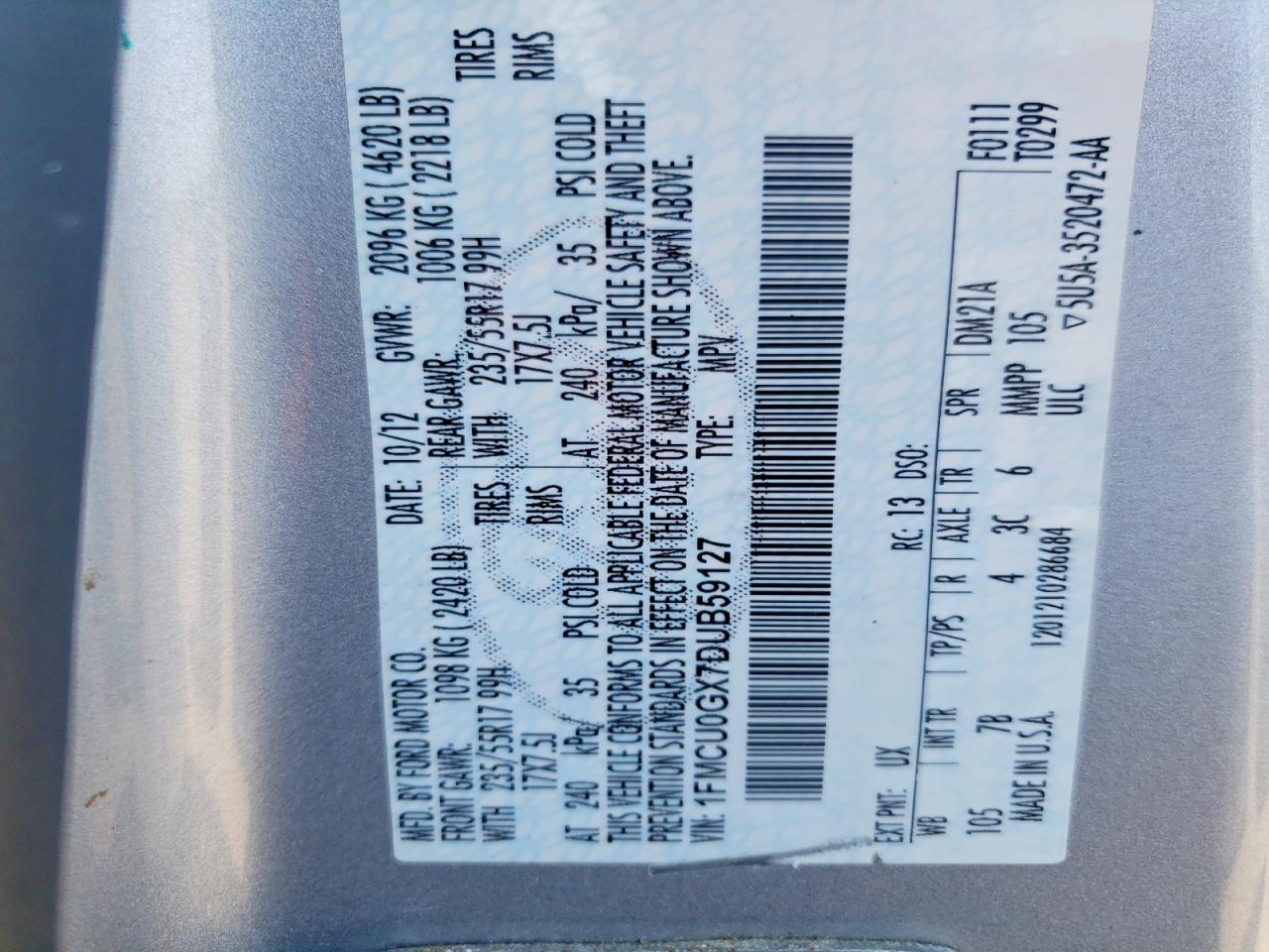 2013 Ford Escape Se Silver vin: 1FMCU0GX7DUB59127