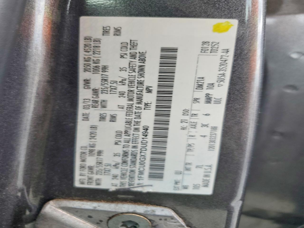 2013 Ford Escape Se Gray vin: 1FMCU0GX7DUD14940