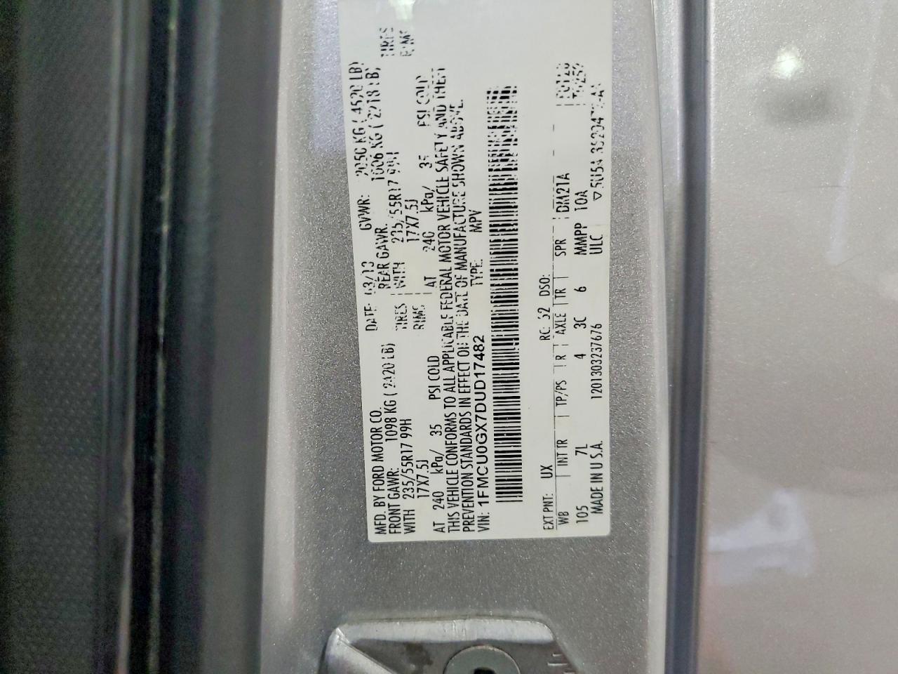 2013 Ford Escape Se Silver vin: 1FMCU0GX7DUD17482