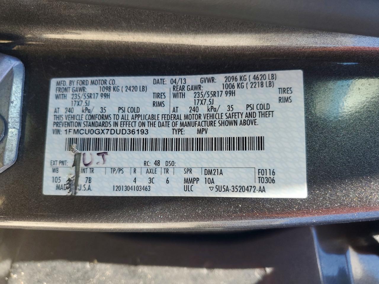 2013 Ford Escape Se Серый vin: 1FMCU0GX7DUD36193