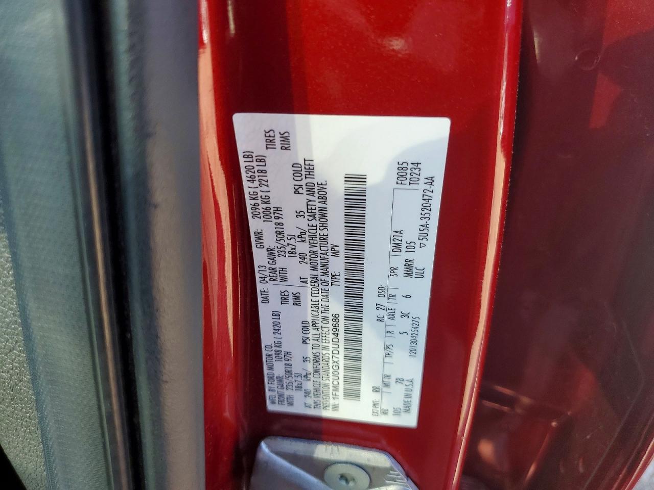2013 Ford Escape Se Red vin: 1FMCU0GX7DUD49686