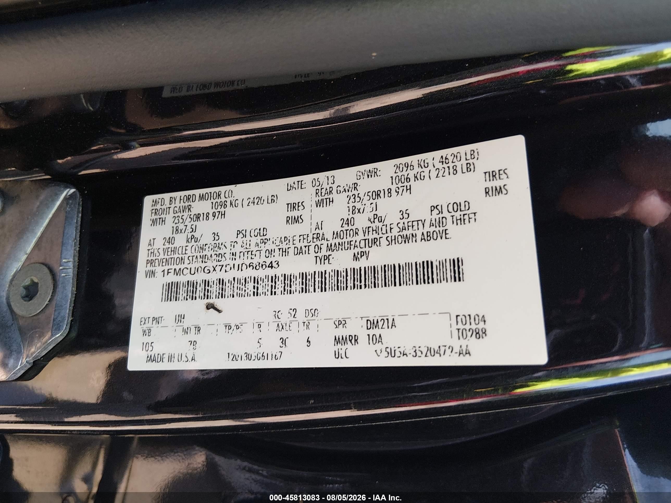 2013 Ford Escape Se Black vin: 1FMCU0GX7DUD68643