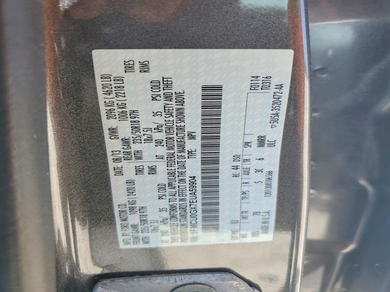 2014 Ford Escape Se Серый vin: 1FMCU0GX7EUA59904