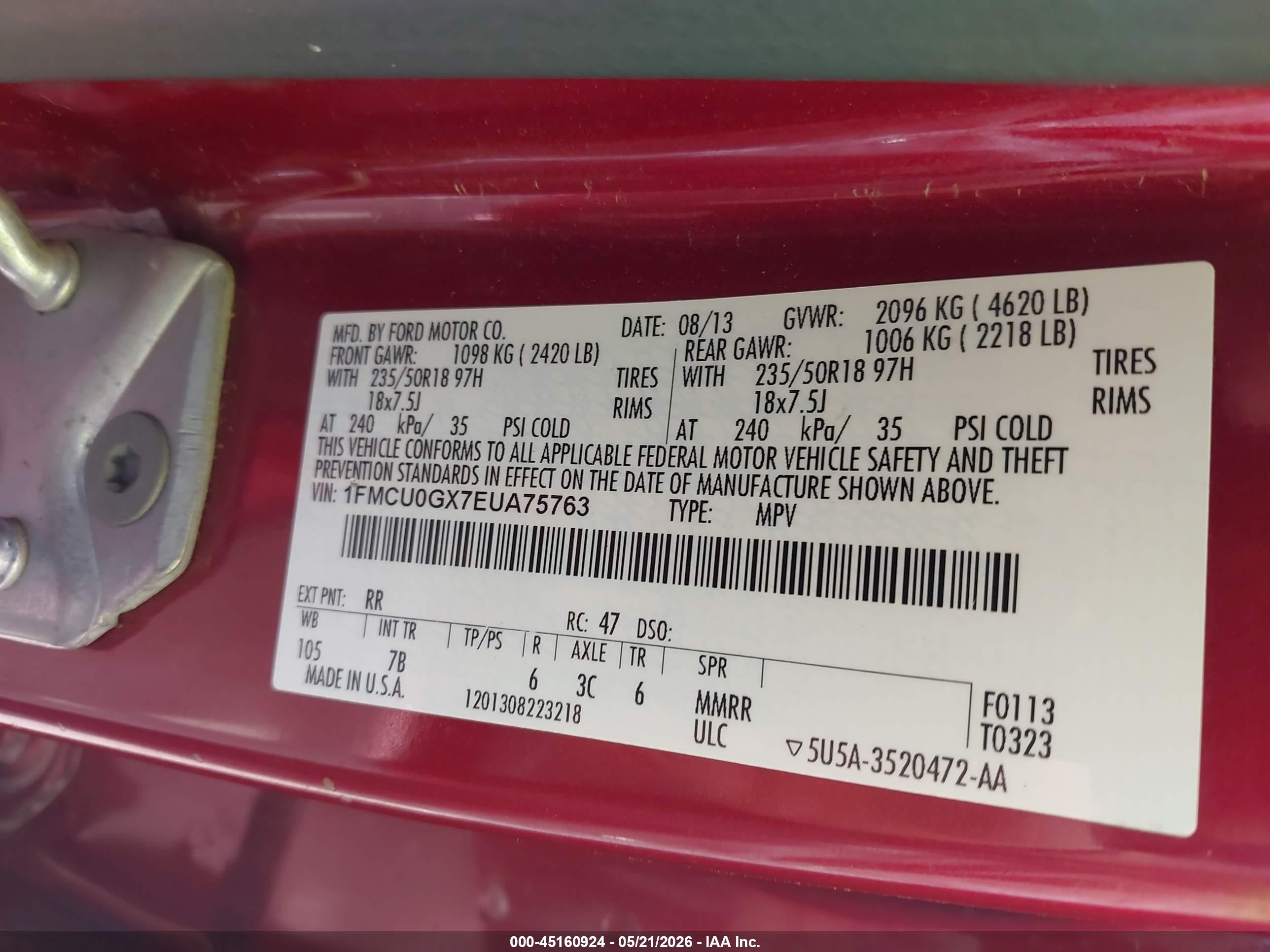 2014 Ford Escape Se Red vin: 1FMCU0GX7EUA75763