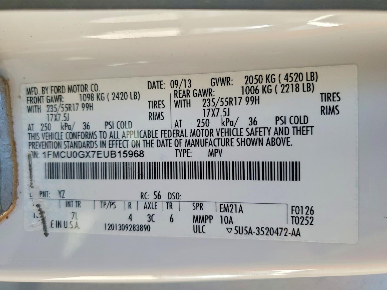 2014 Ford Escape Se White vin: 1FMCU0GX7EUB15968