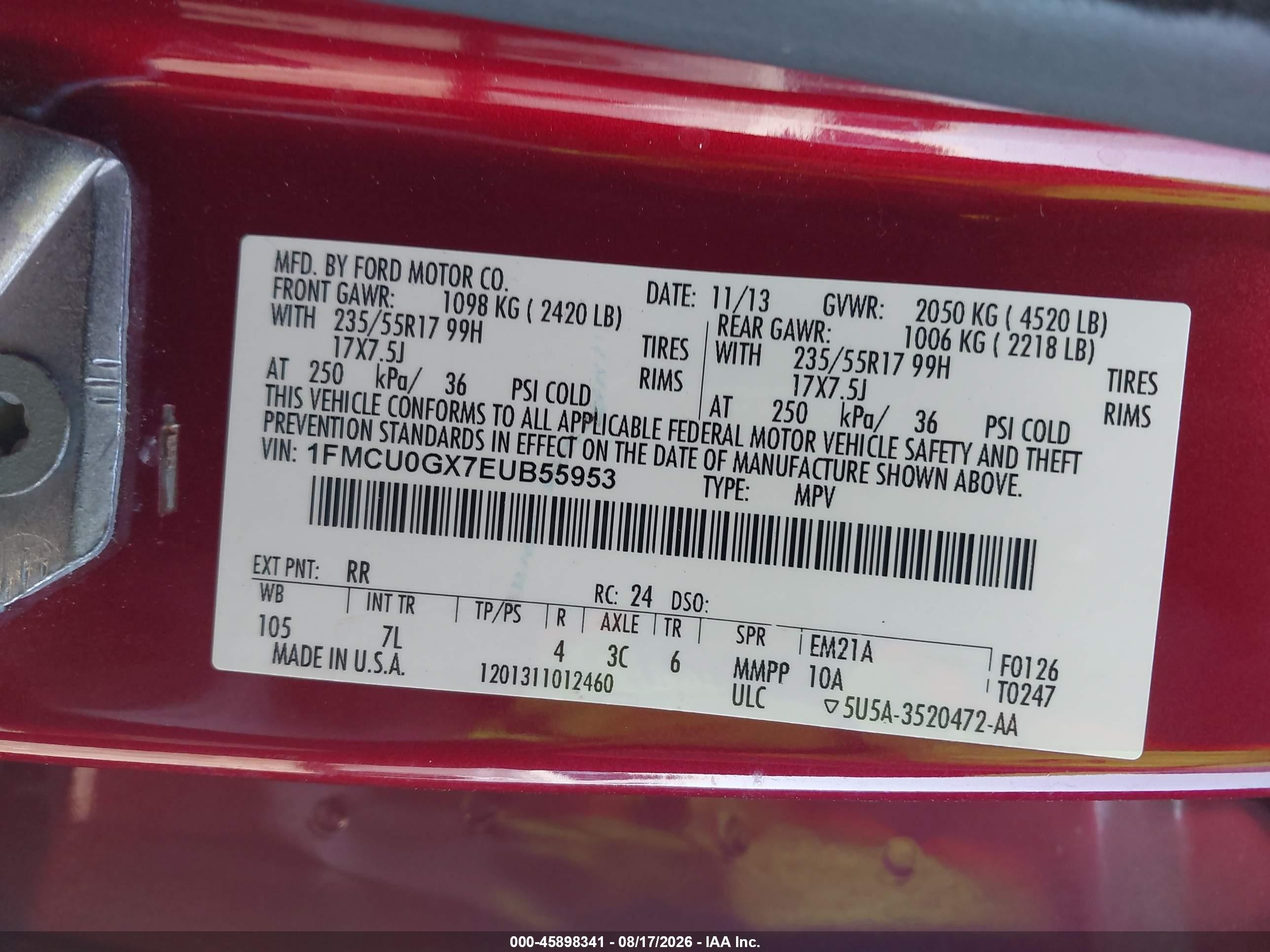 2014 Ford Escape Se Red vin: 1FMCU0GX7EUB55953