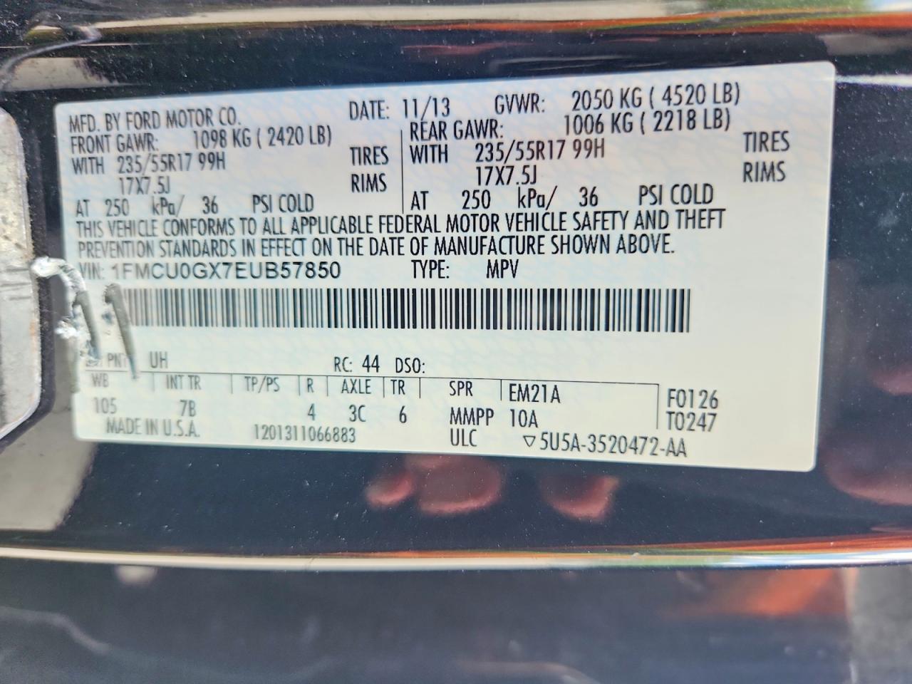 2014 Ford Escape Se Black vin: 1FMCU0GX7EUB57850