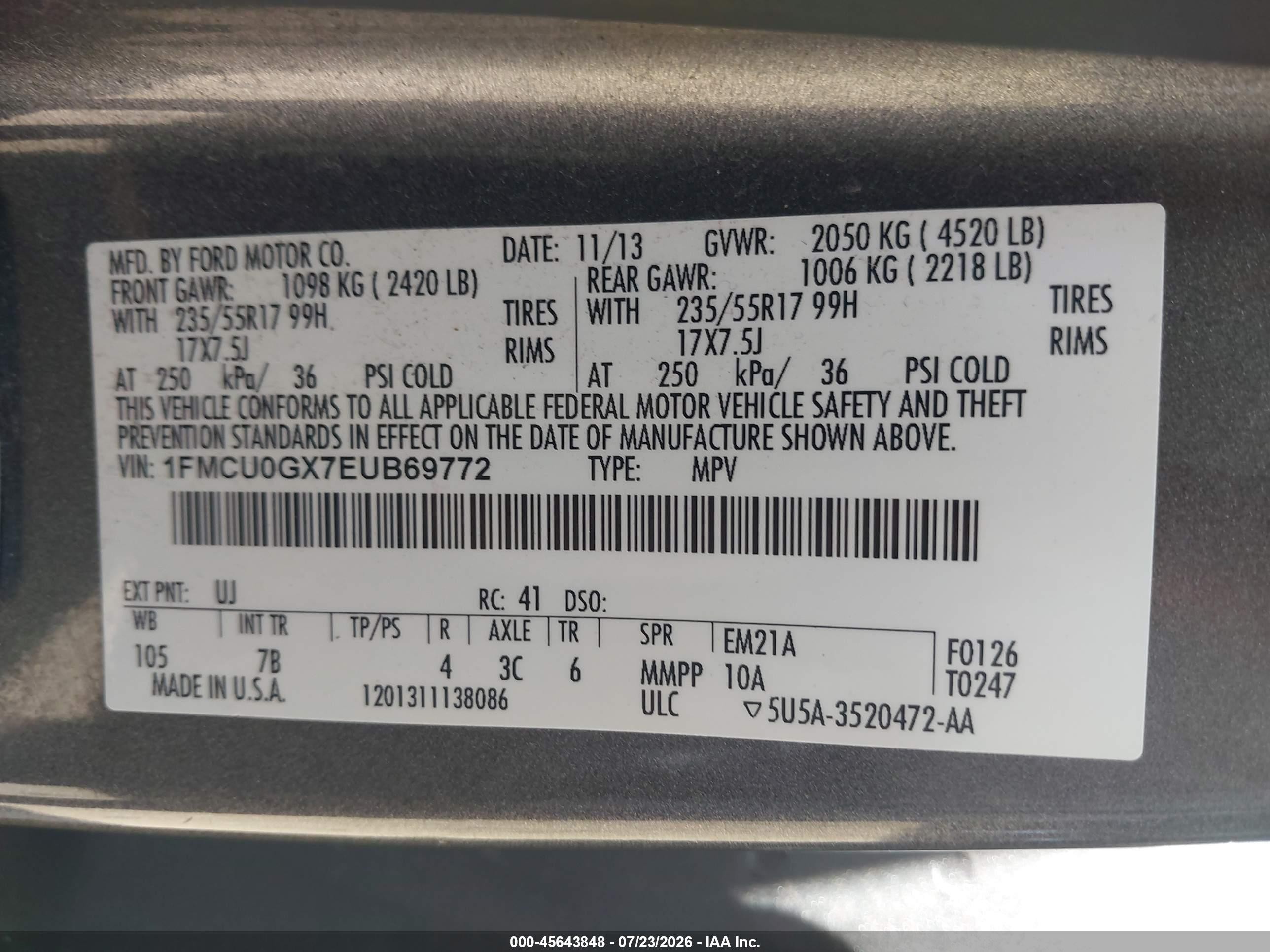 2014 Ford Escape Se Gray vin: 1FMCU0GX7EUB69772