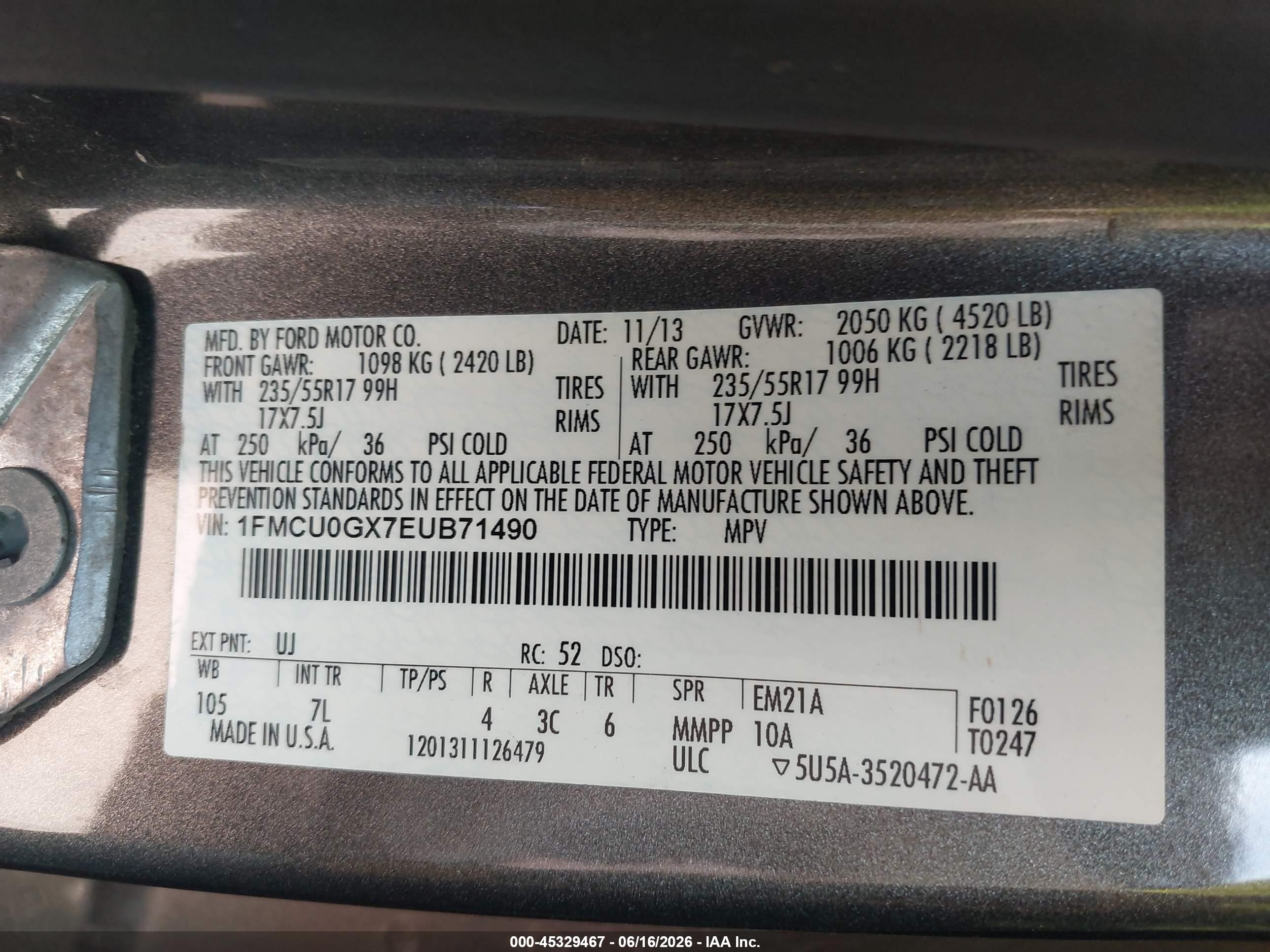 2014 Ford Escape Se Gray vin: 1FMCU0GX7EUB71490
