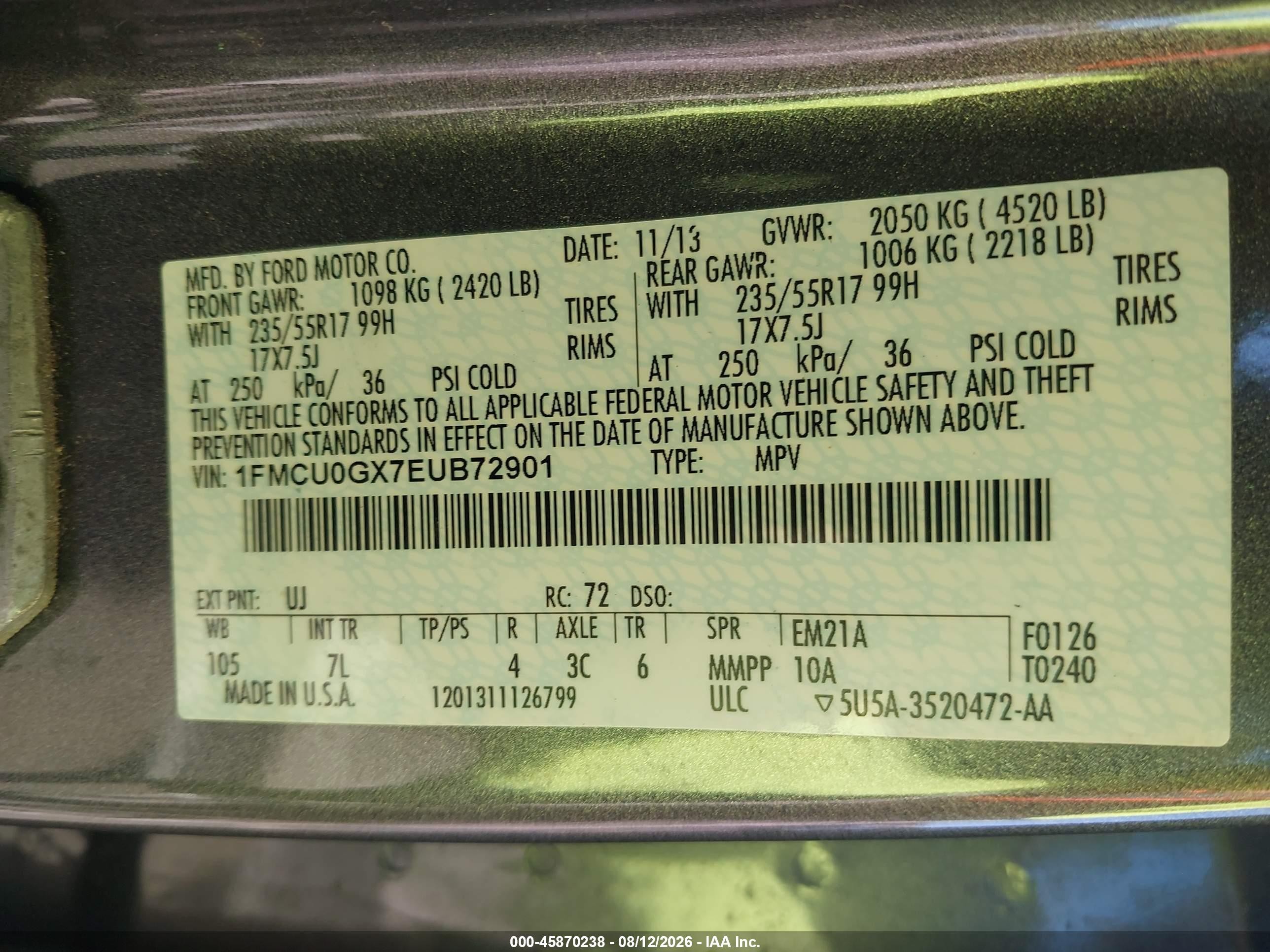 2014 Ford Escape Se Gray vin: 1FMCU0GX7EUB72901