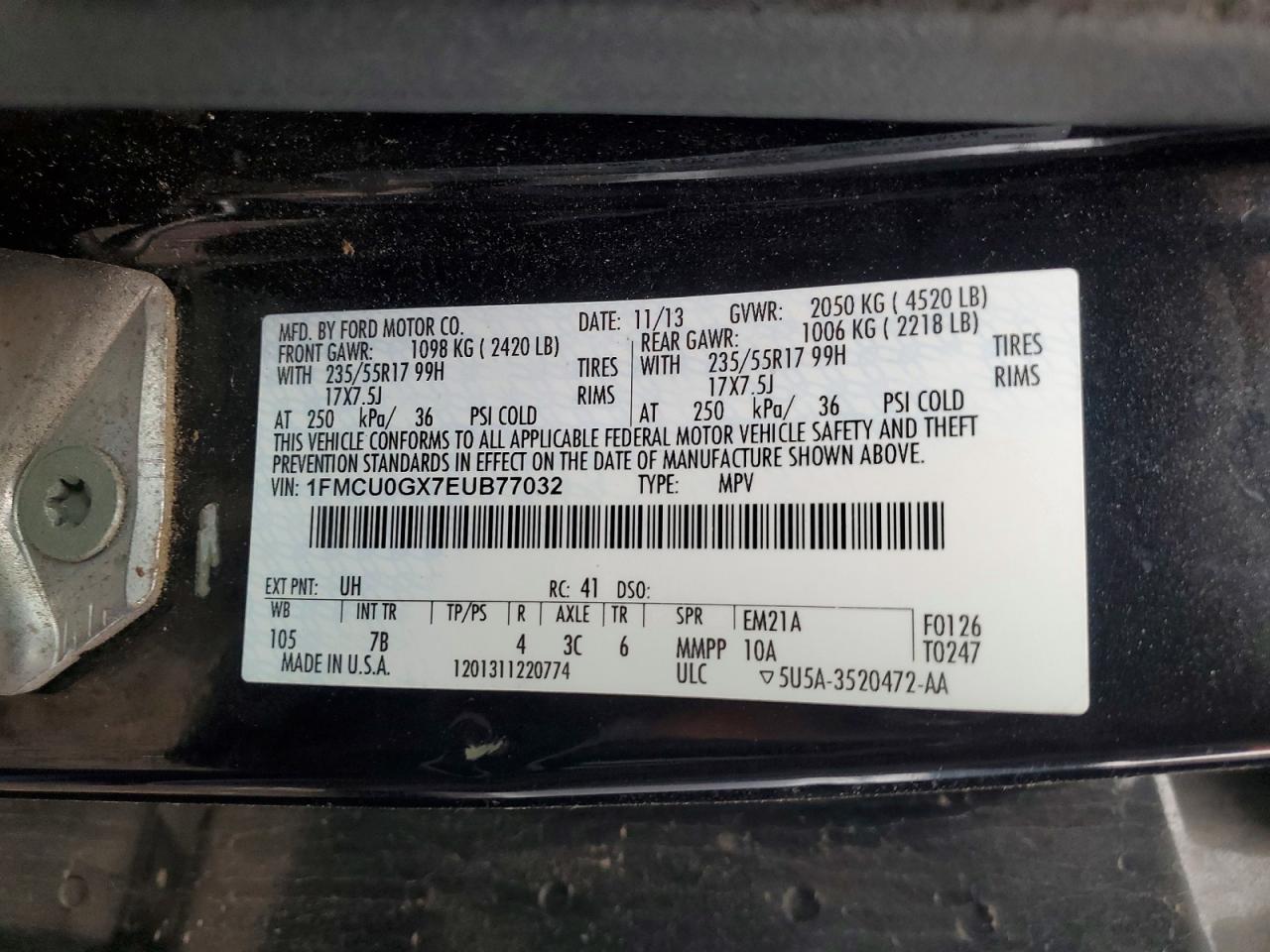 2014 Ford Escape Se Black vin: 1FMCU0GX7EUB77032