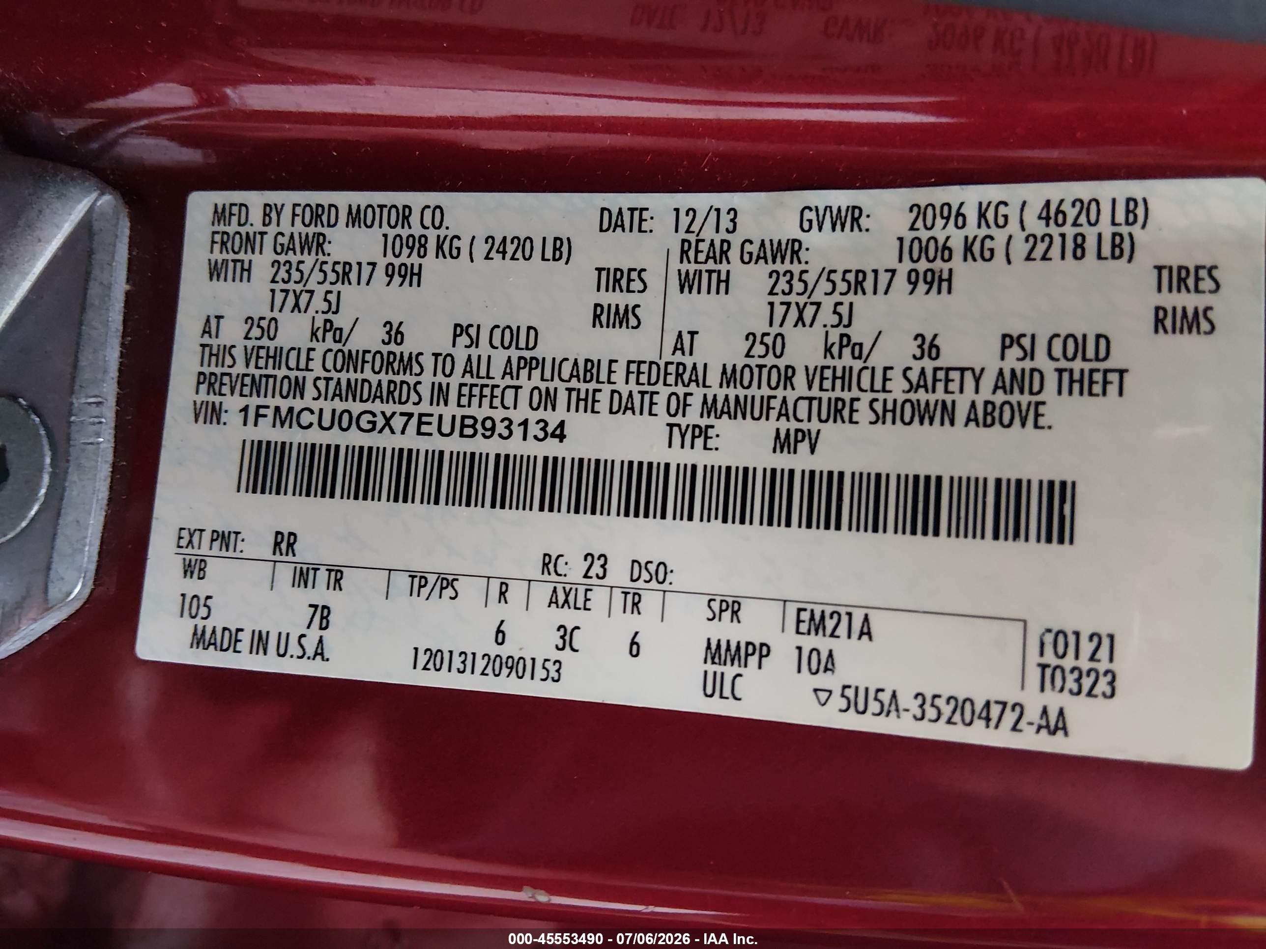 2014 Ford Escape Se Red vin: 1FMCU0GX7EUB93134