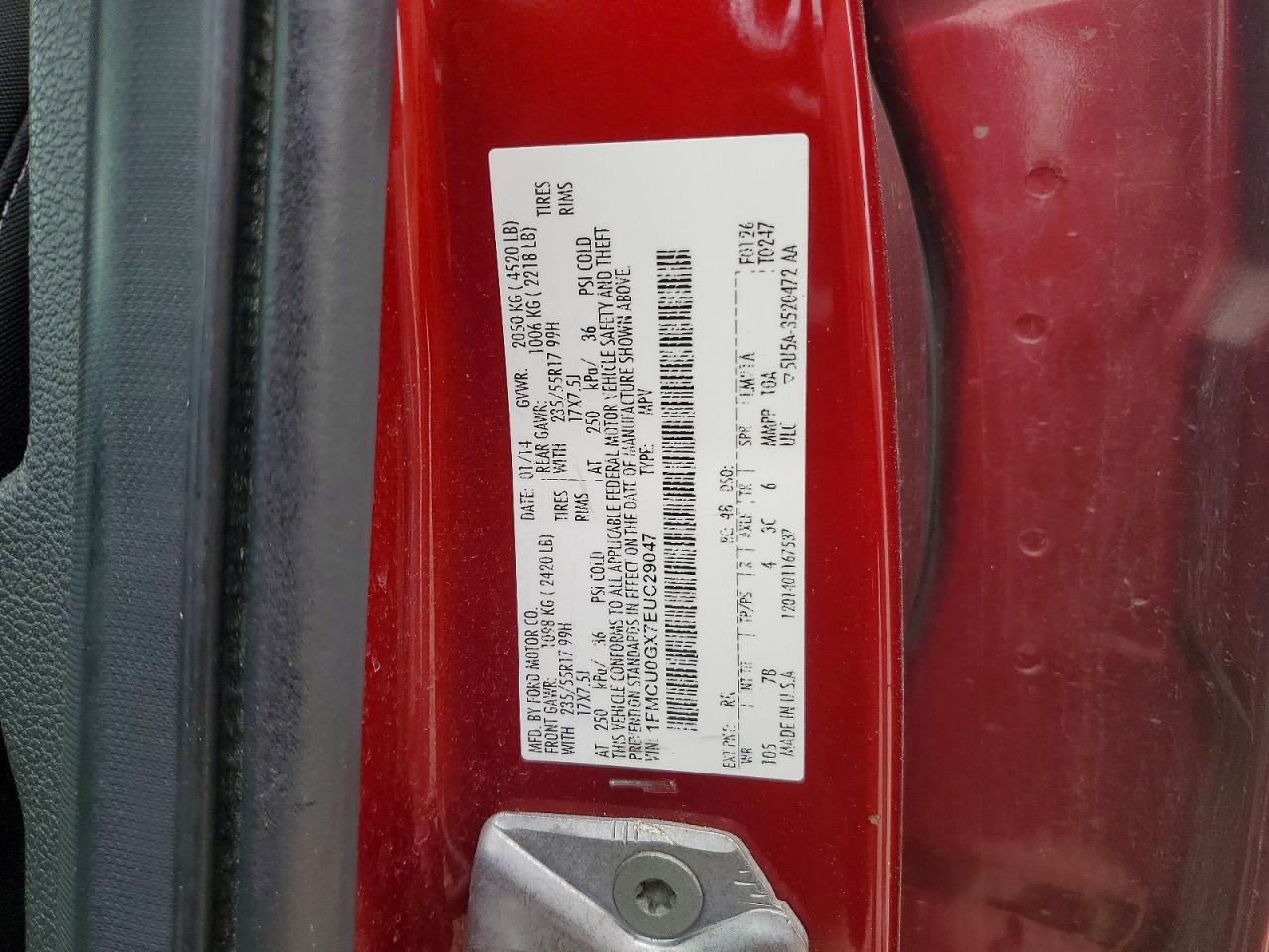 2014 Ford Escape Se Red vin: 1FMCU0GX7EUC29047