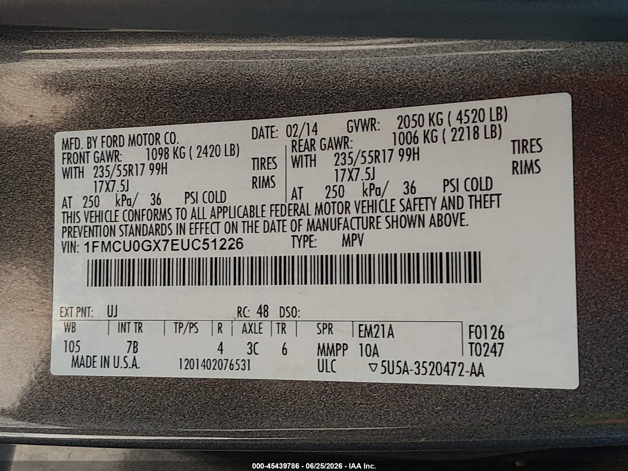 2014 Ford Escape Se Серый vin: 1FMCU0GX7EUC51226