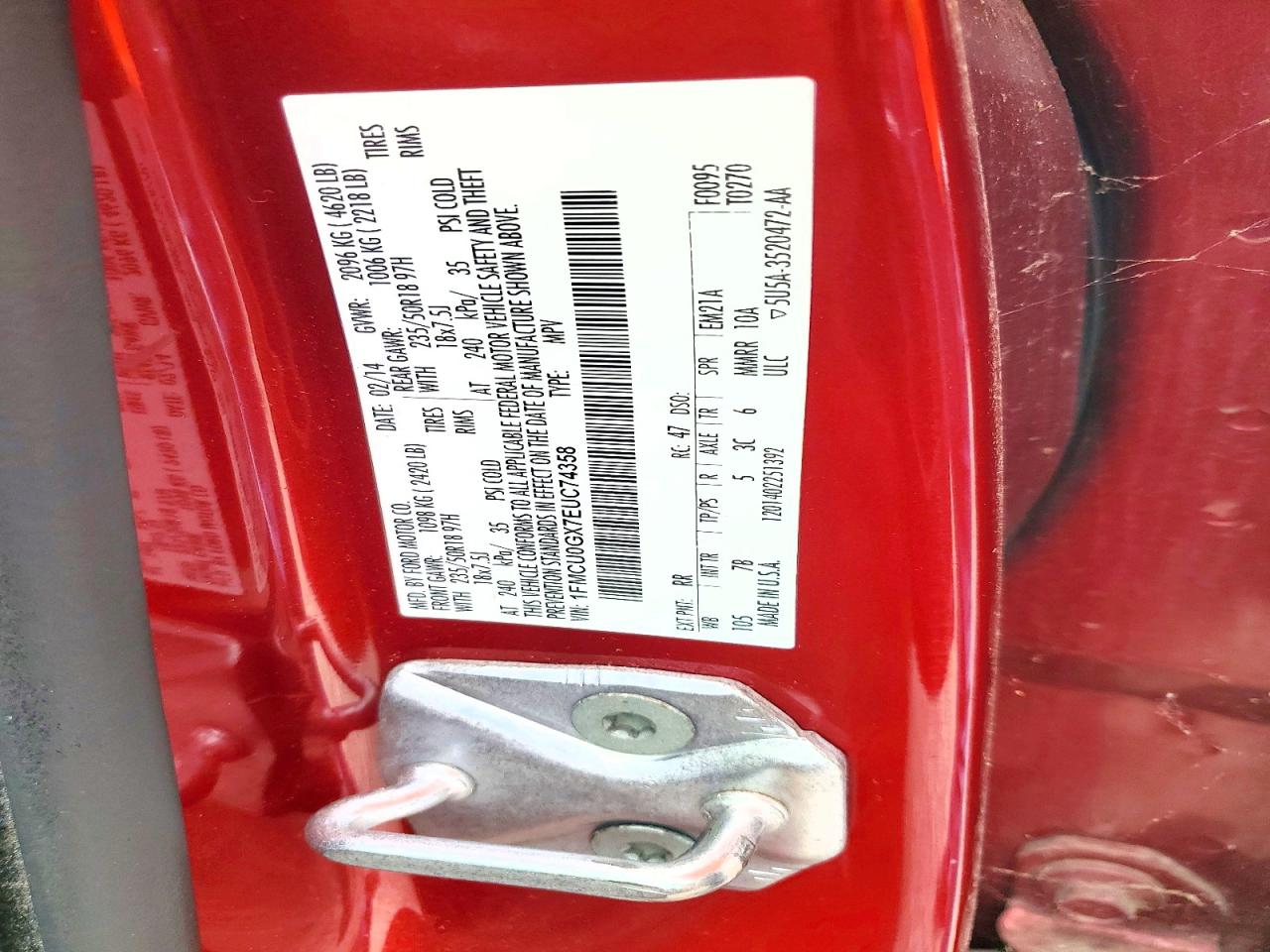 2014 Ford Escape Se Red vin: 1FMCU0GX7EUC74358