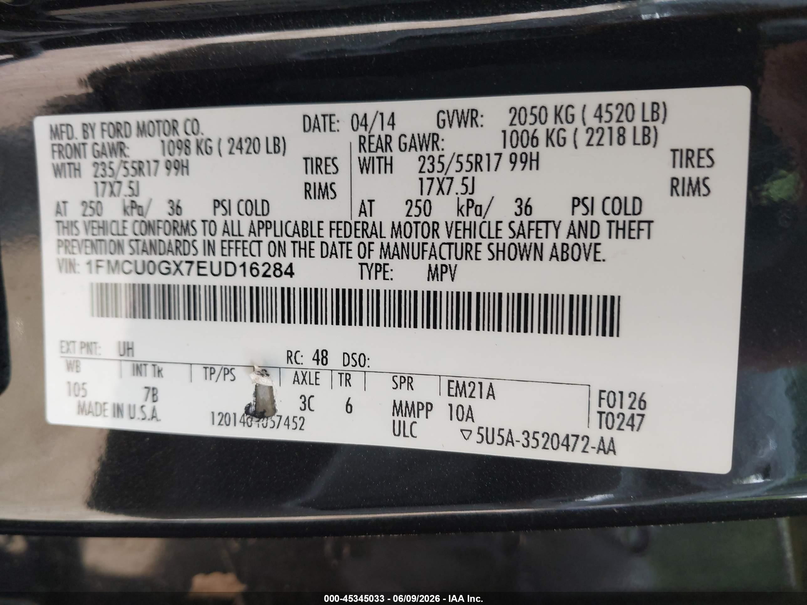 2014 Ford Escape Se Black vin: 1FMCU0GX7EUD16284