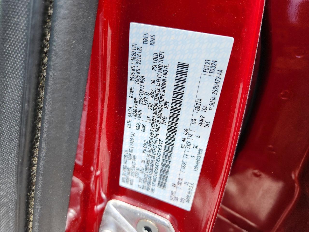 2014 Ford Escape Se Red vin: 1FMCU0GX7EUD16317