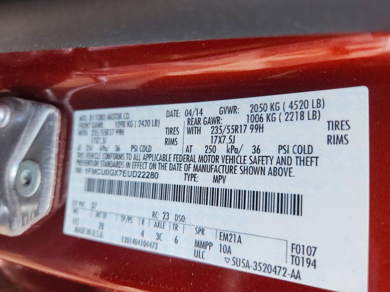 2014 Ford Escape Se Orange vin: 1FMCU0GX7EUD22280