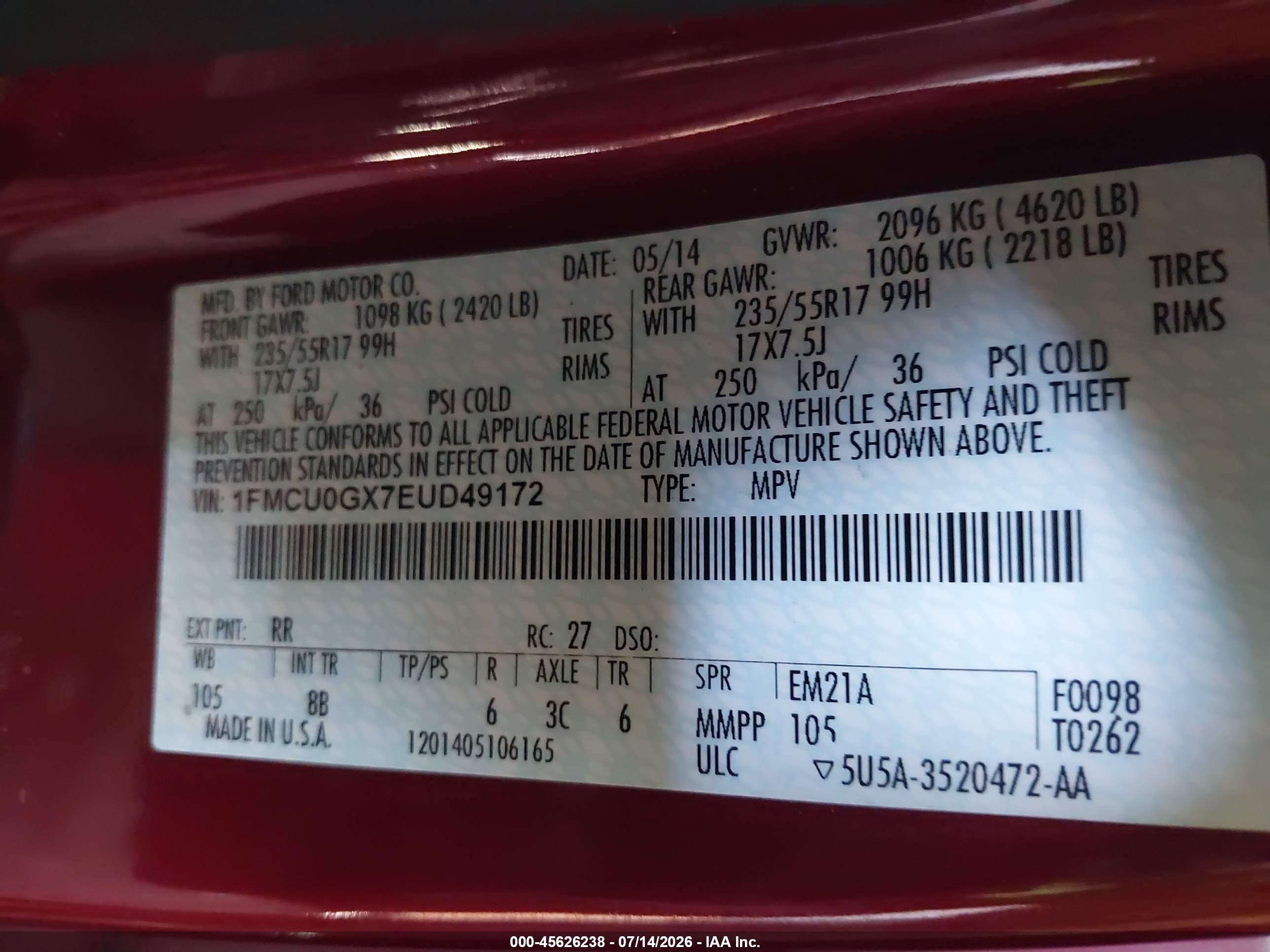 2014 Ford Escape Se Красный vin: 1FMCU0GX7EUD49172