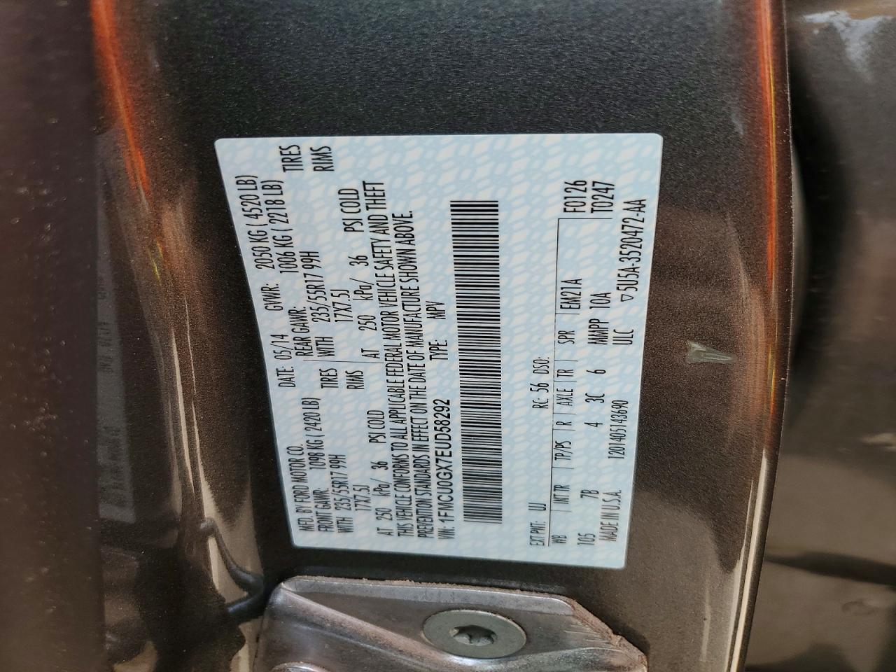 2014 Ford Escape Se Серый vin: 1FMCU0GX7EUD58292