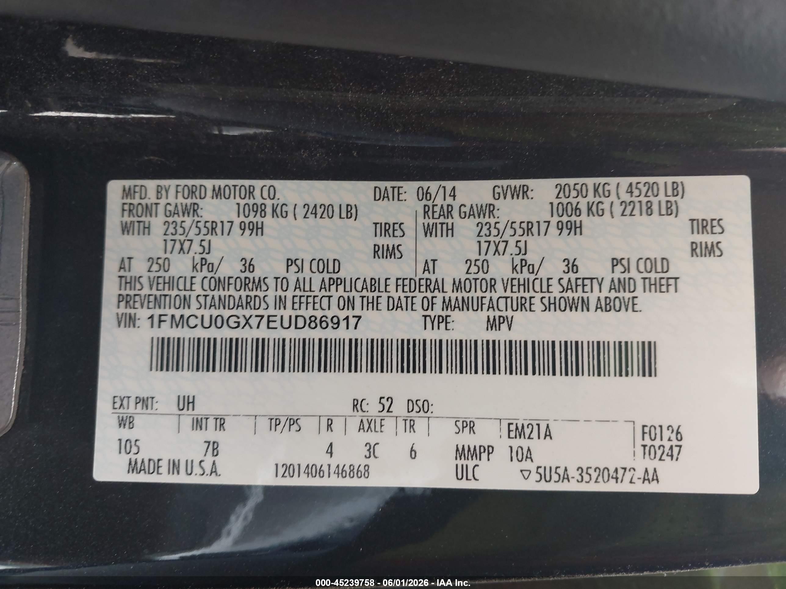2014 Ford Escape Se Black vin: 1FMCU0GX7EUD86917