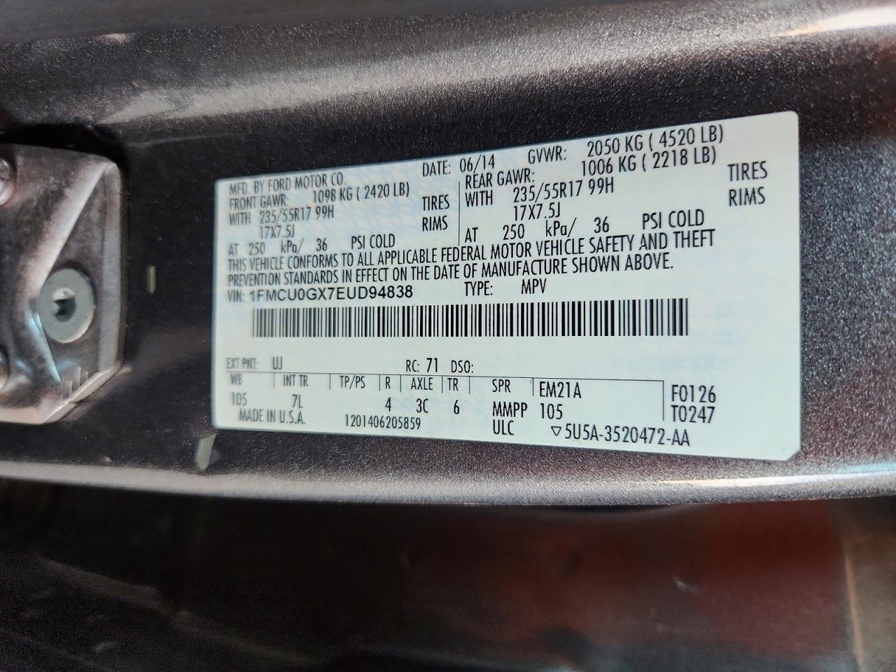 2014 Ford Escape Se Gray vin: 1FMCU0GX7EUD94838