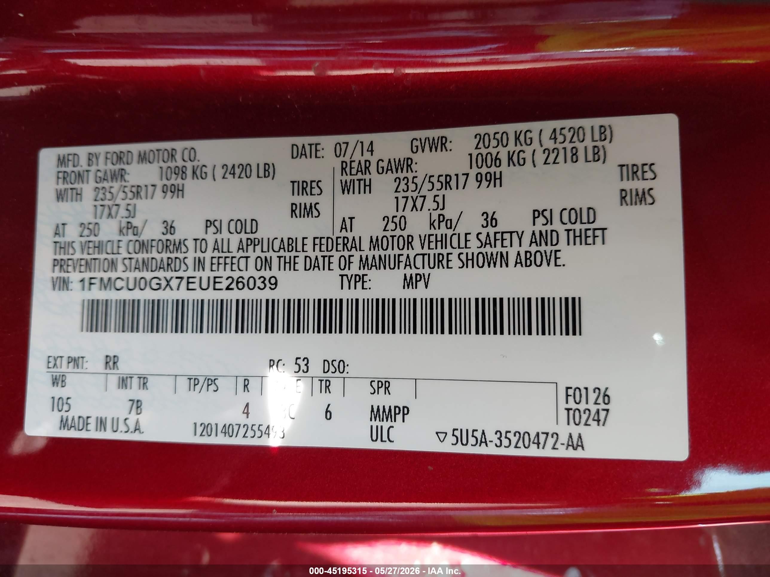 2014 Ford Escape Se Красный vin: 1FMCU0GX7EUE26039