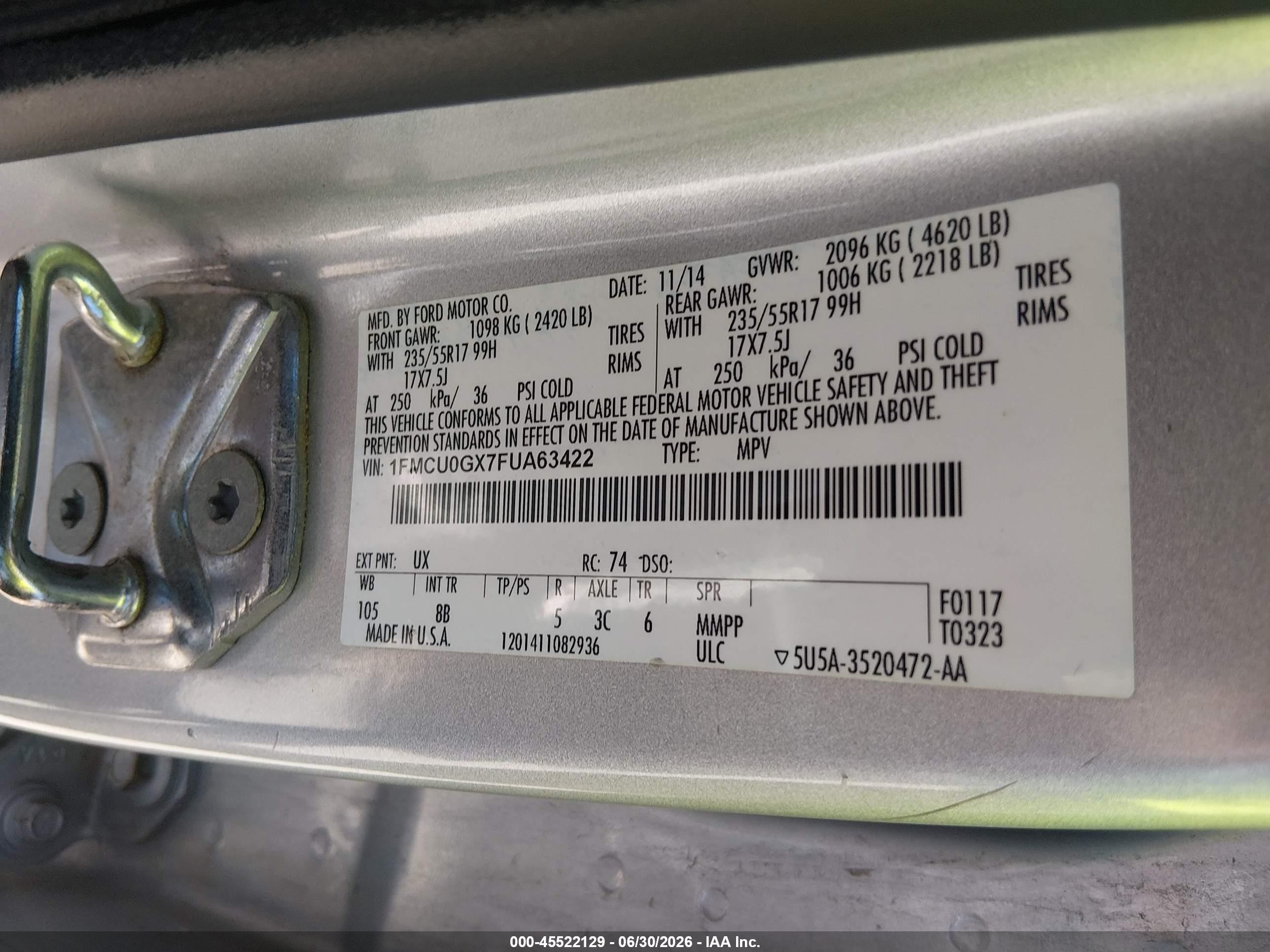 2015 Ford Escape Se Silver vin: 1FMCU0GX7FUA63422