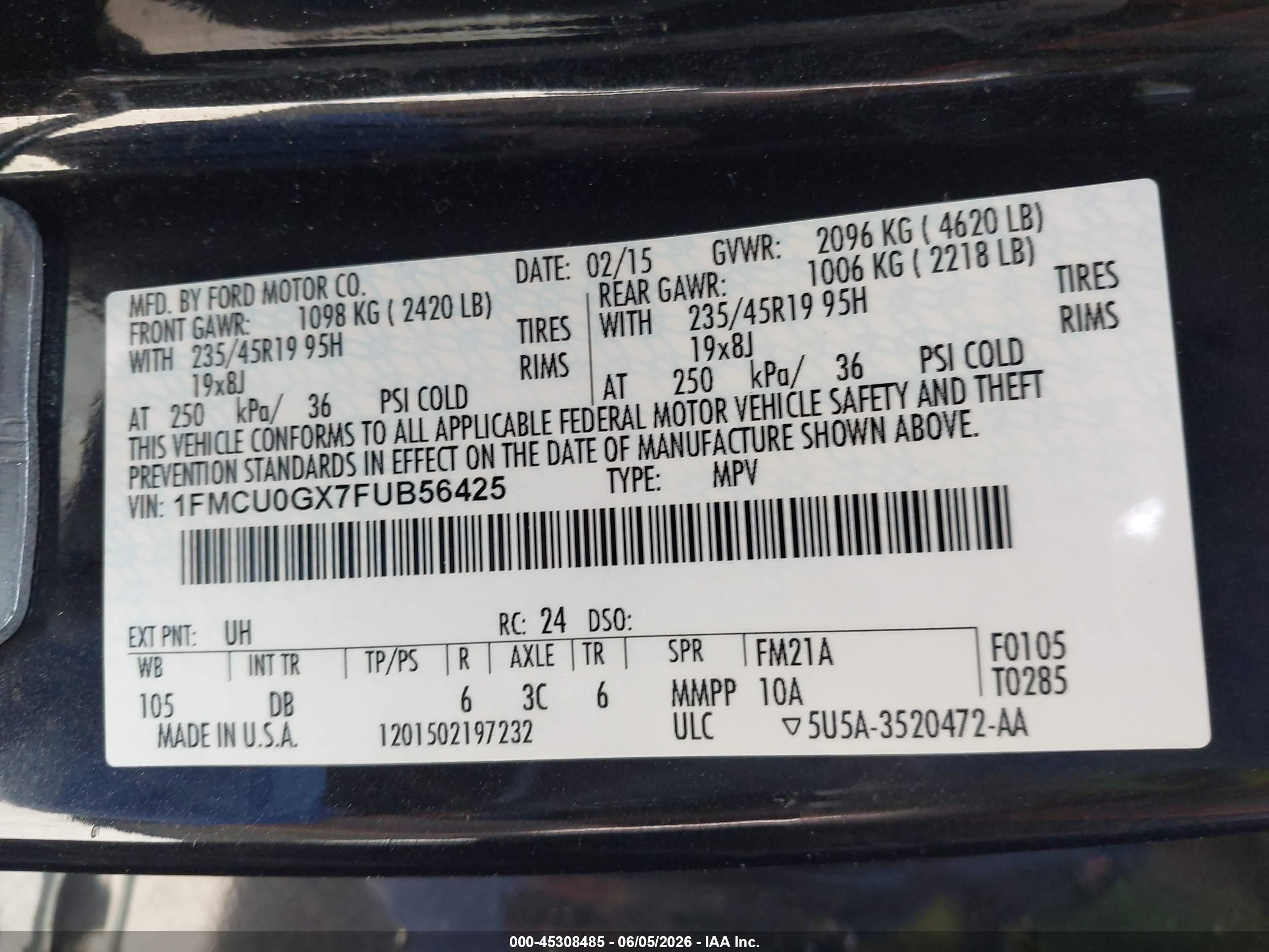 2015 Ford Escape Se Черный vin: 1FMCU0GX7FUB56425