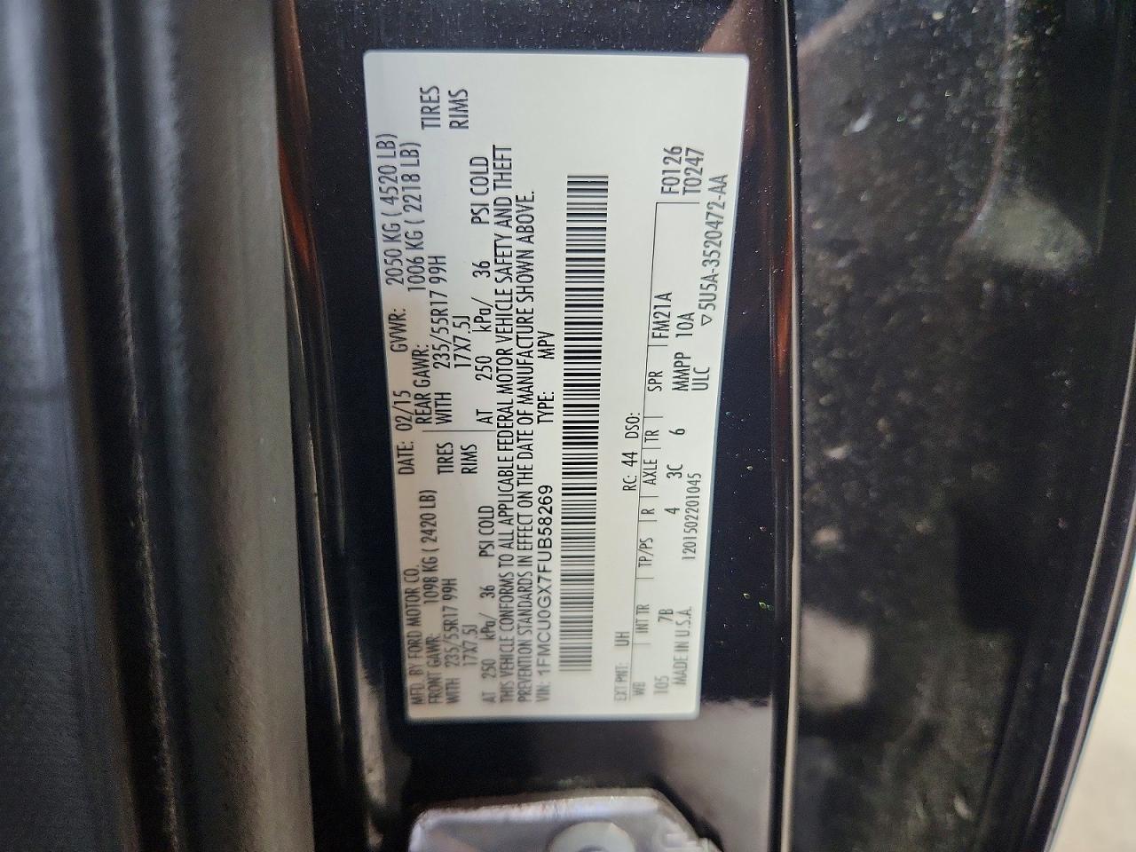 2015 Ford Escape Se Black vin: 1FMCU0GX7FUB58269