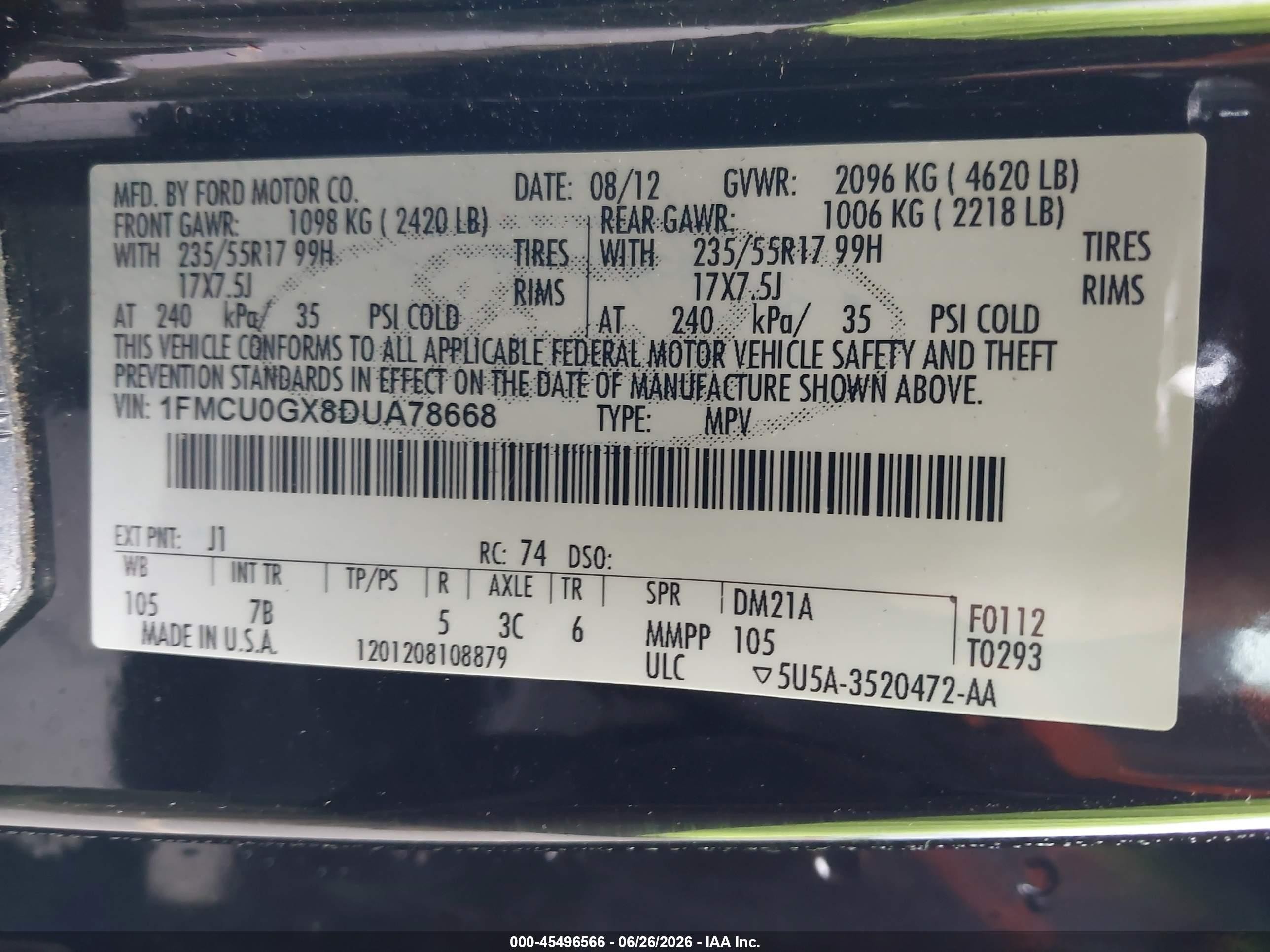 2013 Ford Escape Se Черный vin: 1FMCU0GX8DUA78668