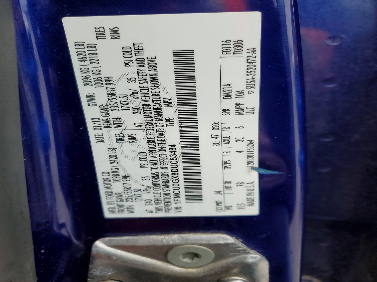 2013 Ford Escape Se Blue vin: 1FMCU0GX8DUC53484