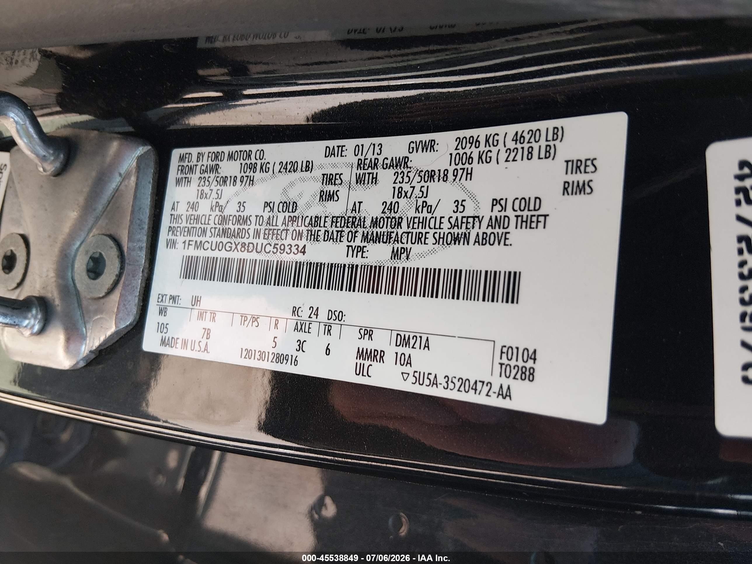 2013 Ford Escape Se Black vin: 1FMCU0GX8DUC59334