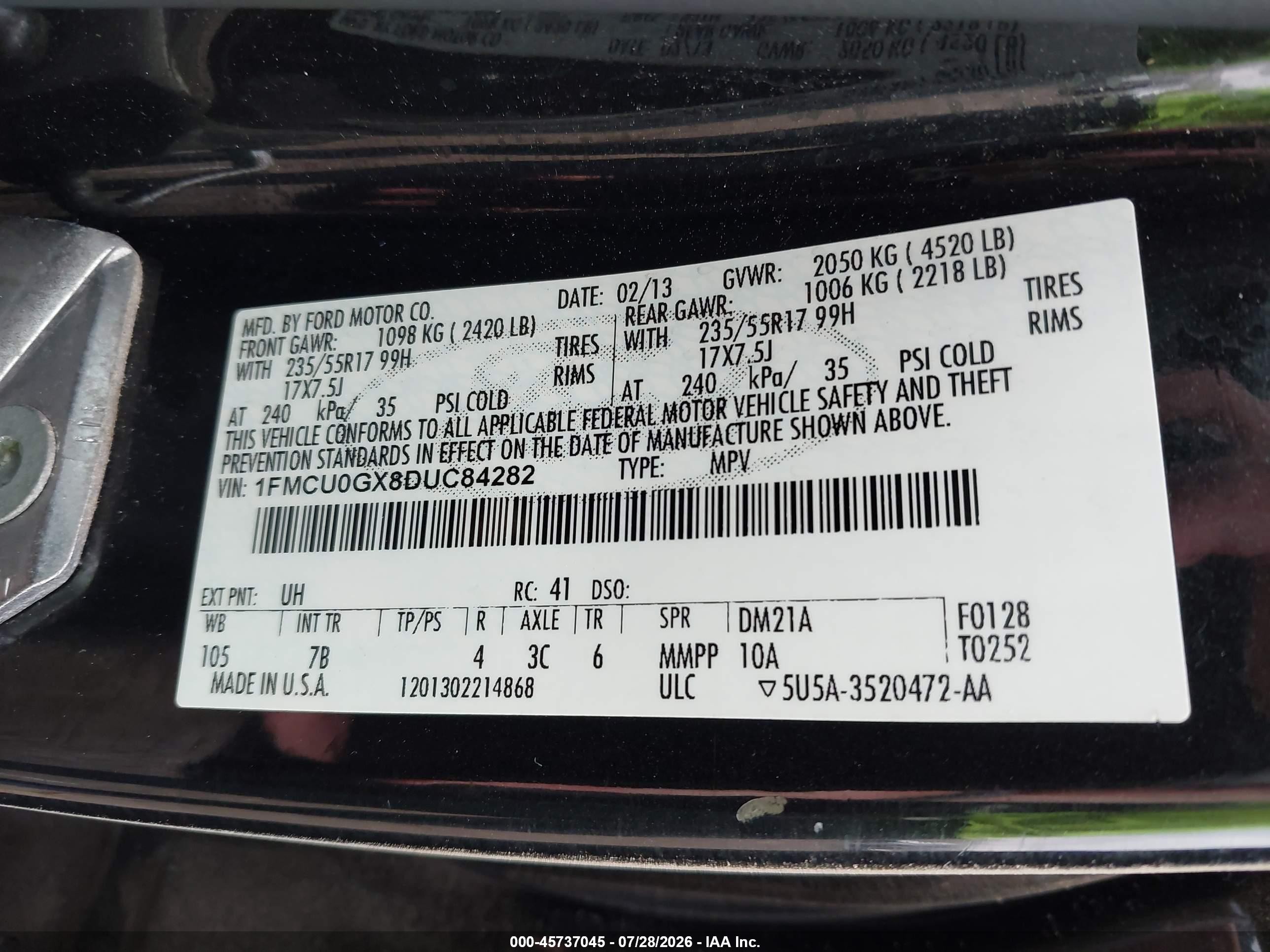 2013 Ford Escape Se Black vin: 1FMCU0GX8DUC84282