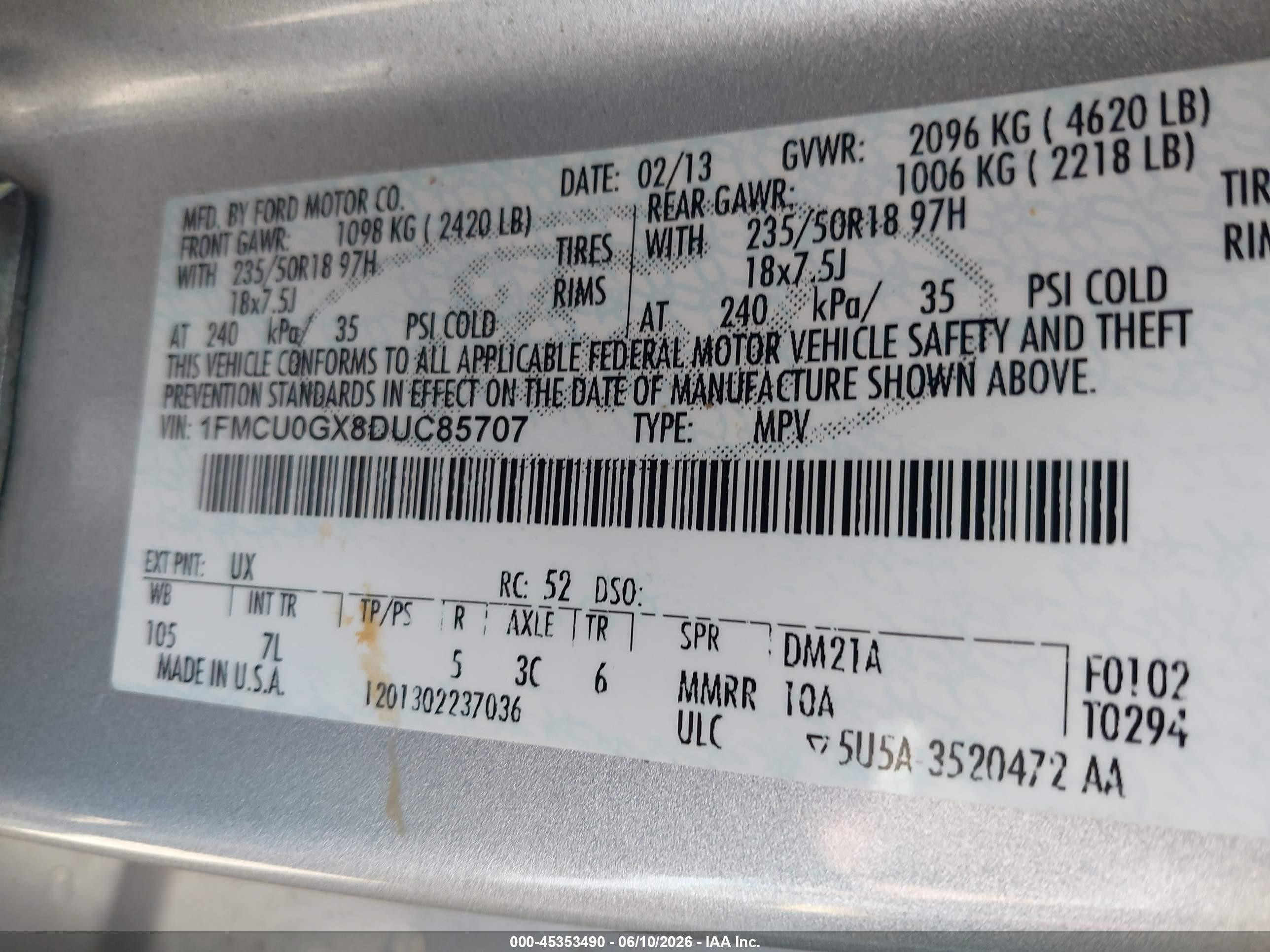 2013 Ford Escape Se Silver vin: 1FMCU0GX8DUC85707