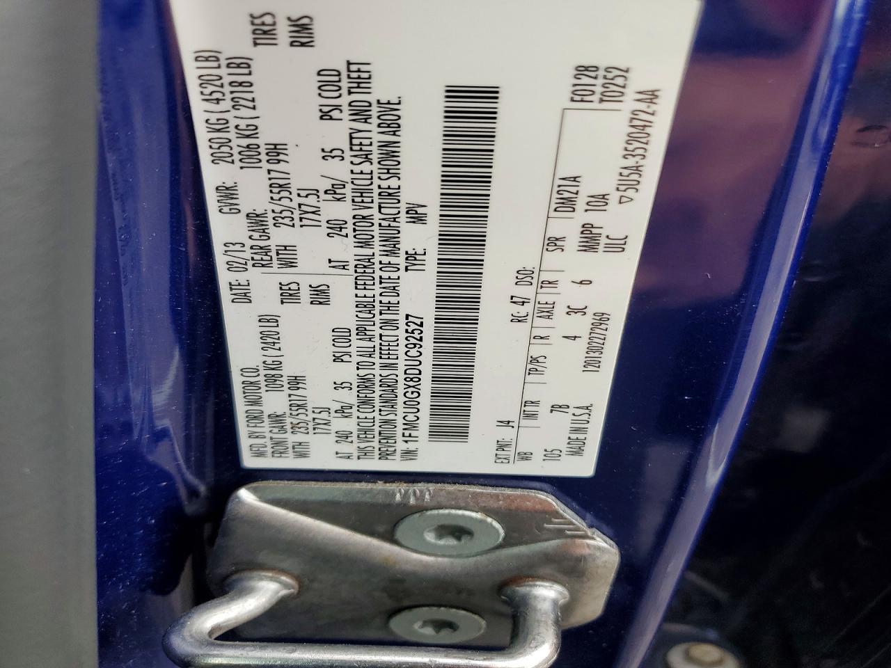 2013 Ford Escape Se Blue vin: 1FMCU0GX8DUC92527