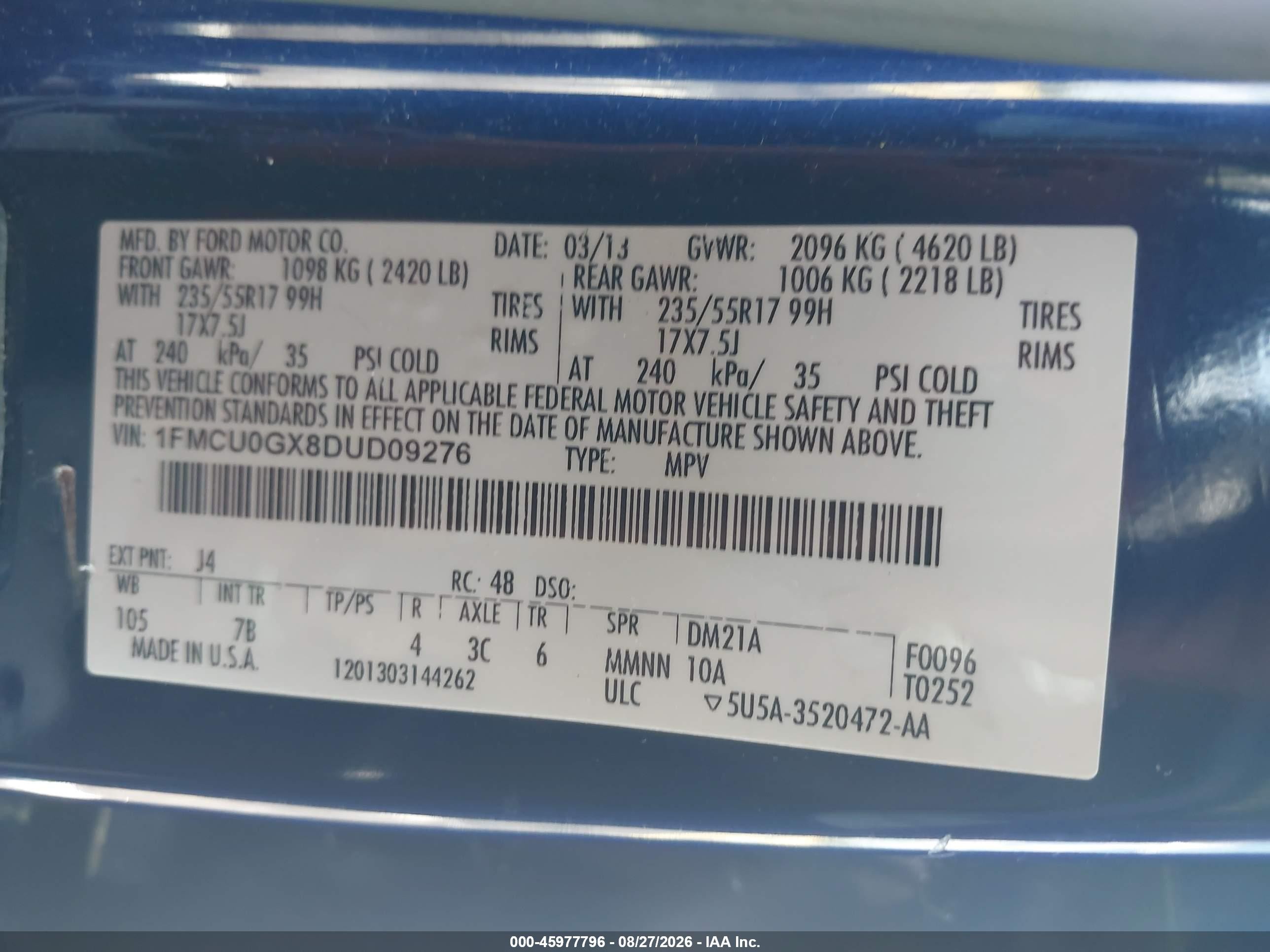 2013 Ford Escape Se Blue vin: 1FMCU0GX8DUD09276