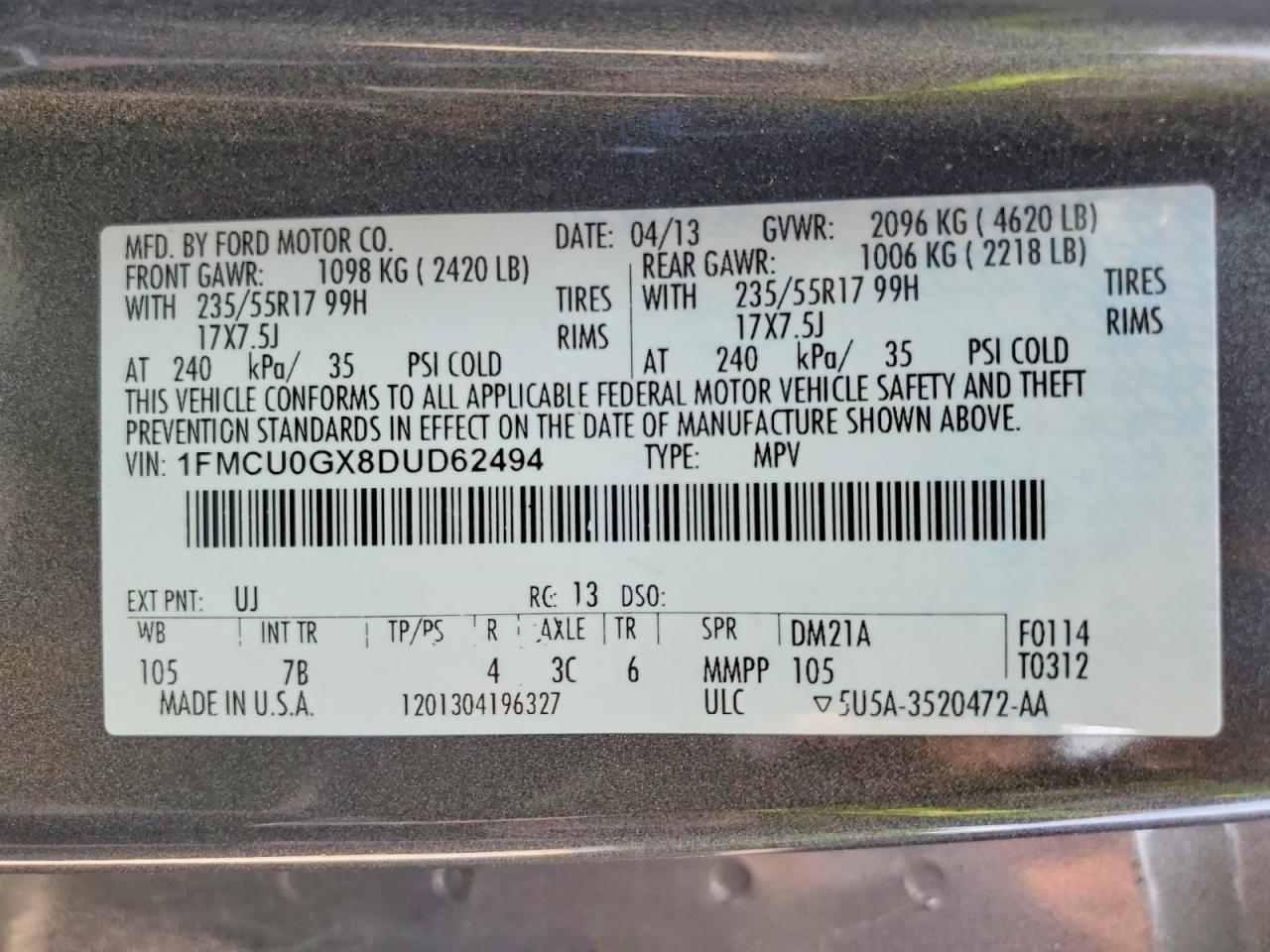2013 Ford Escape Se Gray vin: 1FMCU0GX8DUD62494