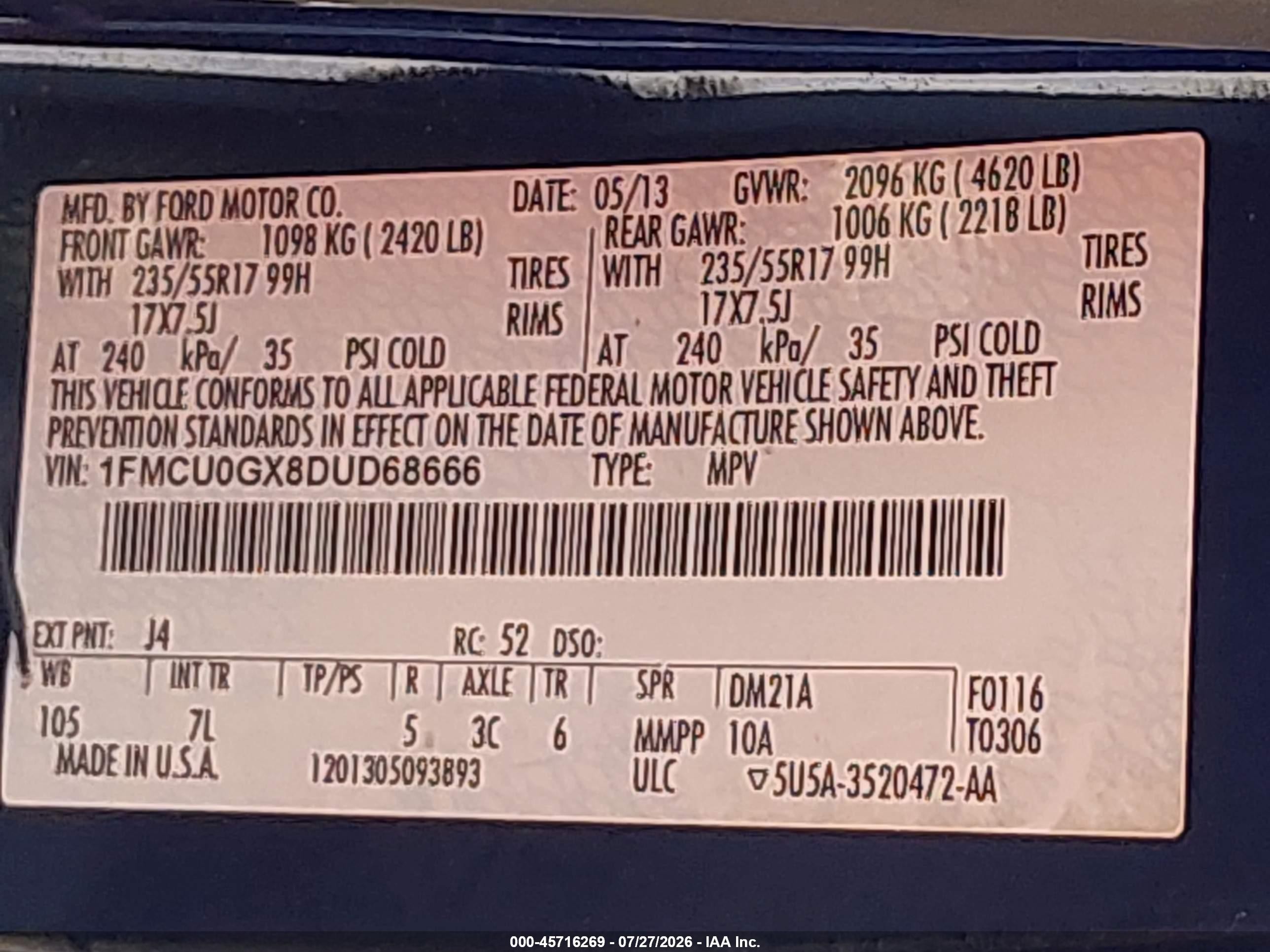 2013 Ford Escape Se Blue vin: 1FMCU0GX8DUD68666