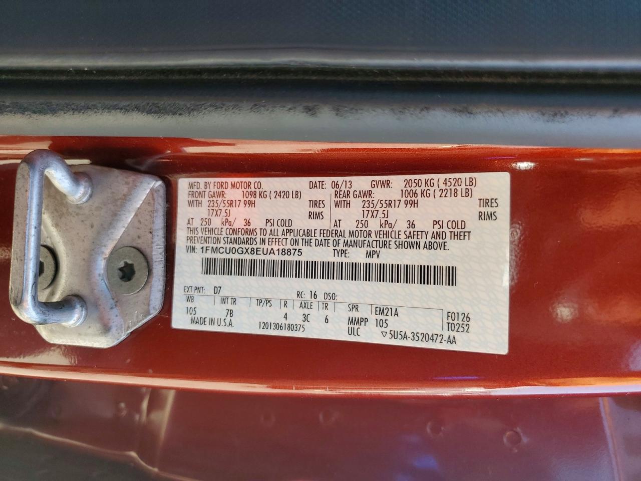 2014 Ford Escape Se Red vin: 1FMCU0GX8EUA18875
