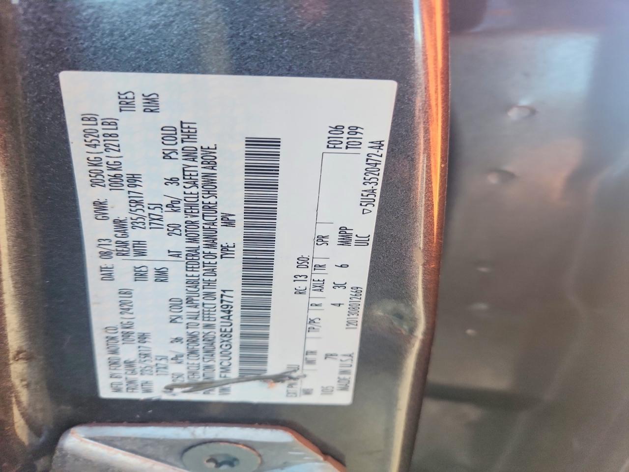 2014 Ford Escape Se Gray vin: 1FMCU0GX8EUA49771