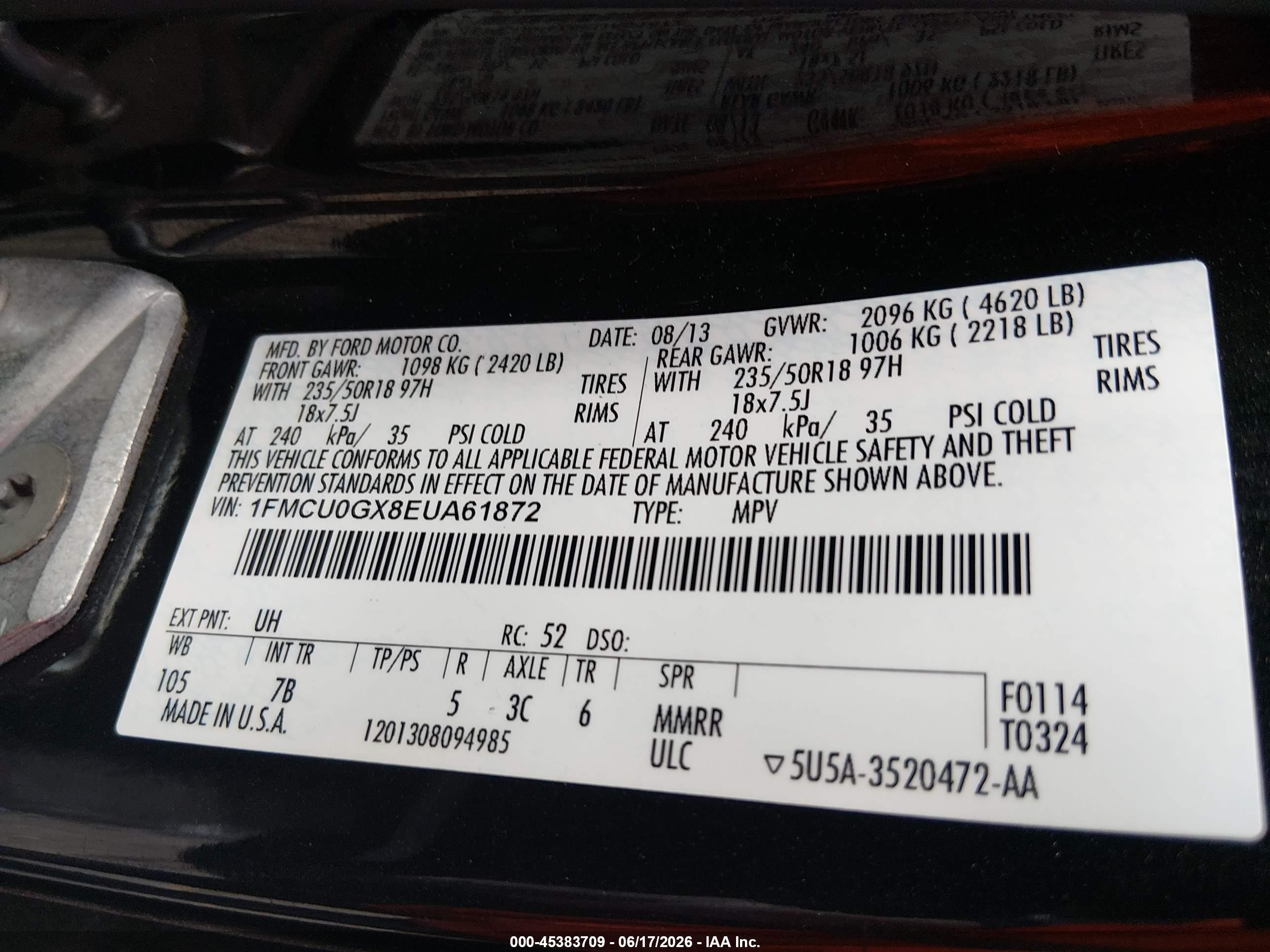 2014 Ford Escape Se Black vin: 1FMCU0GX8EUA61872