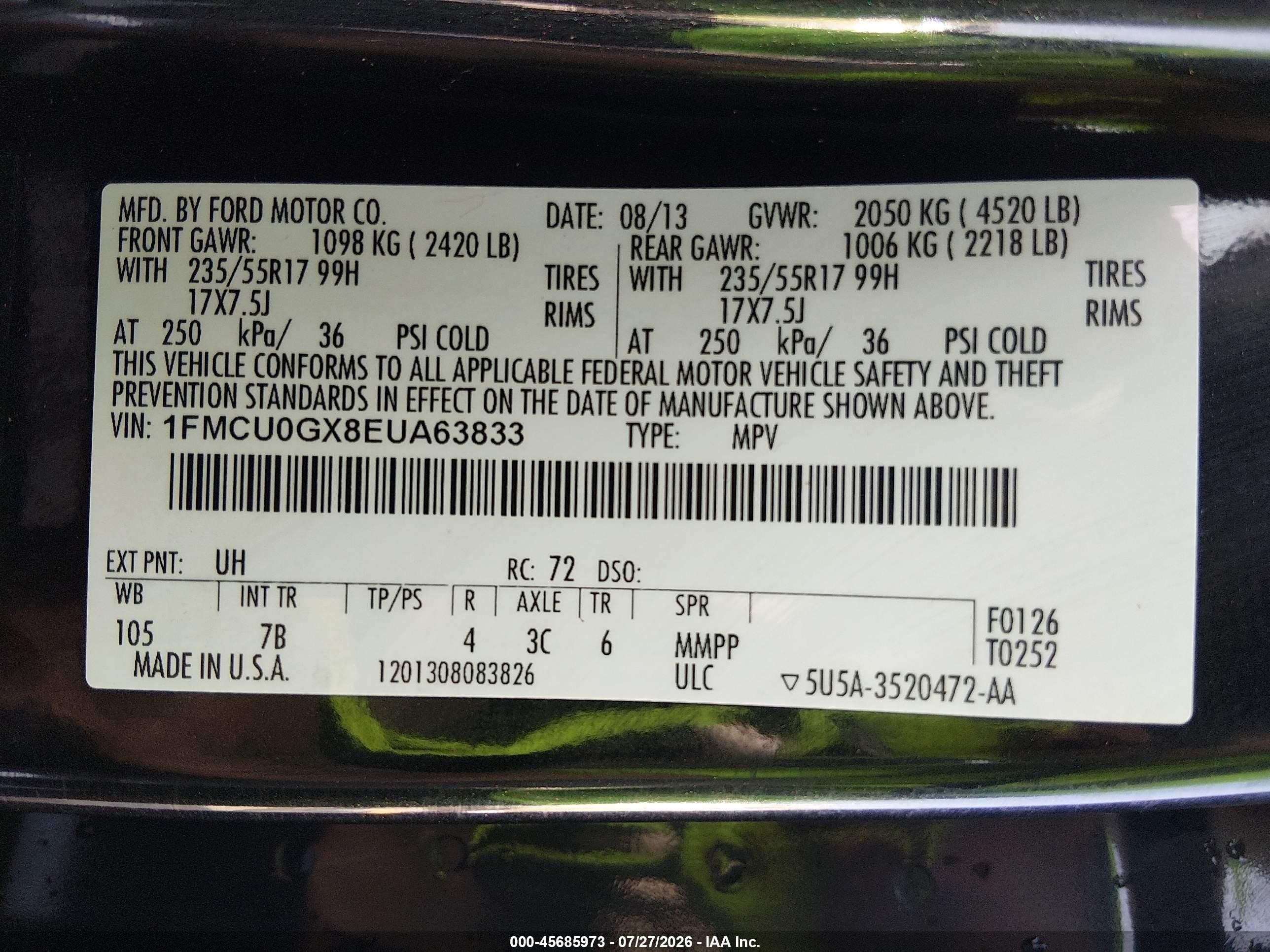 2014 Ford Escape Se Black vin: 1FMCU0GX8EUA63833