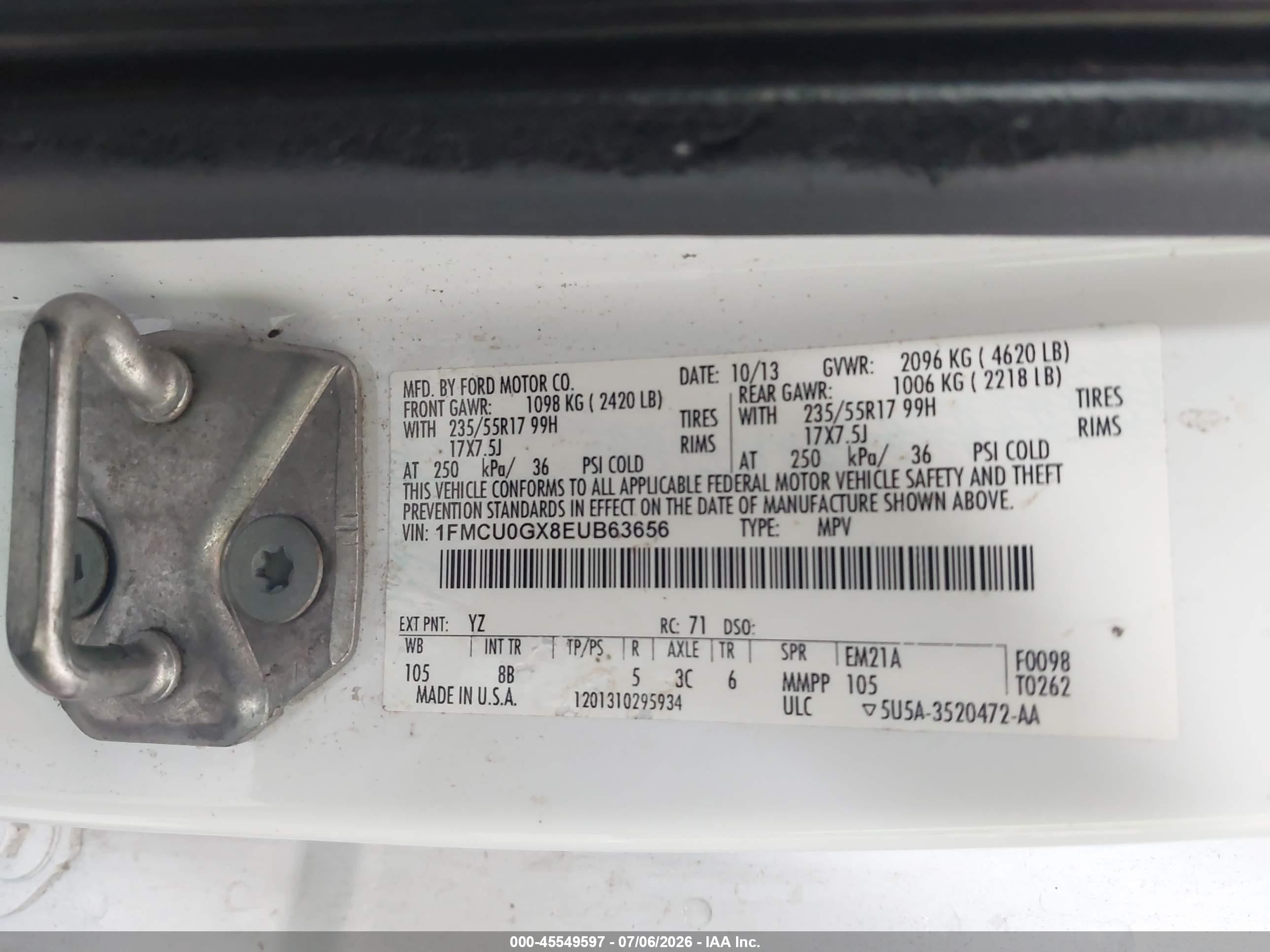 2014 Ford Escape Se Белый vin: 1FMCU0GX8EUB63656