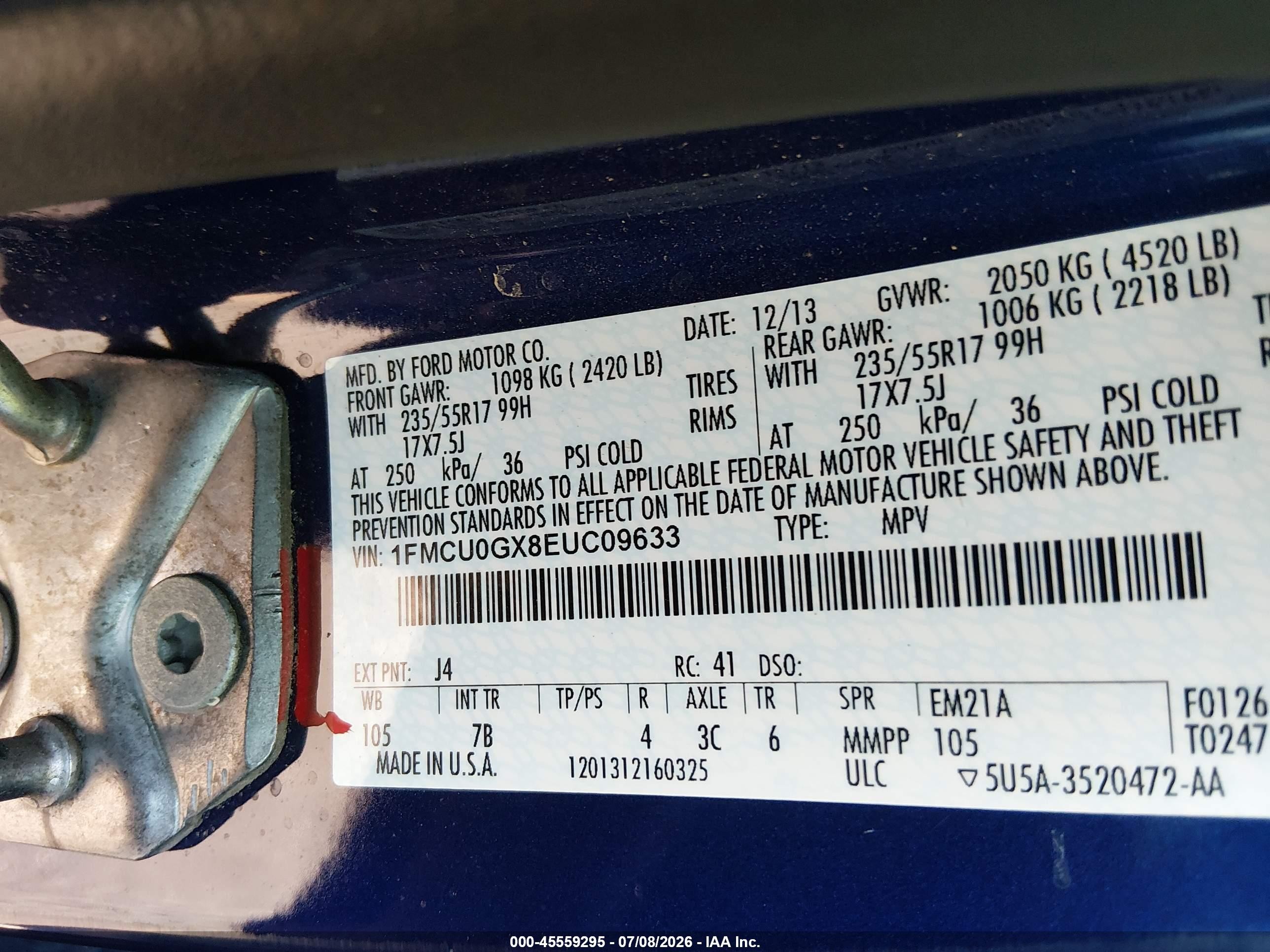 2014 Ford Escape Se Blue vin: 1FMCU0GX8EUC09633