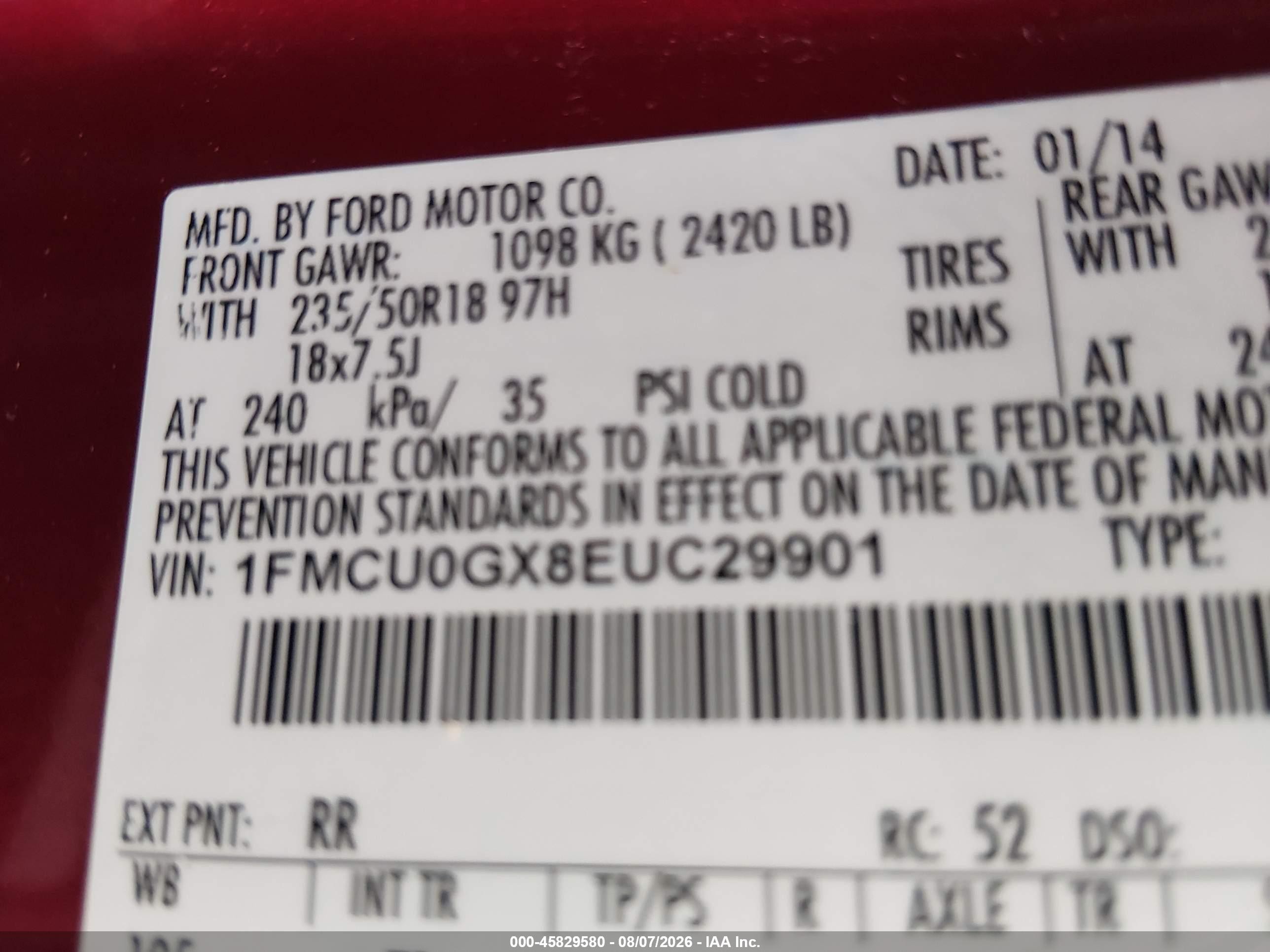 2014 Ford Escape Se Red vin: 1FMCU0GX8EUC29901