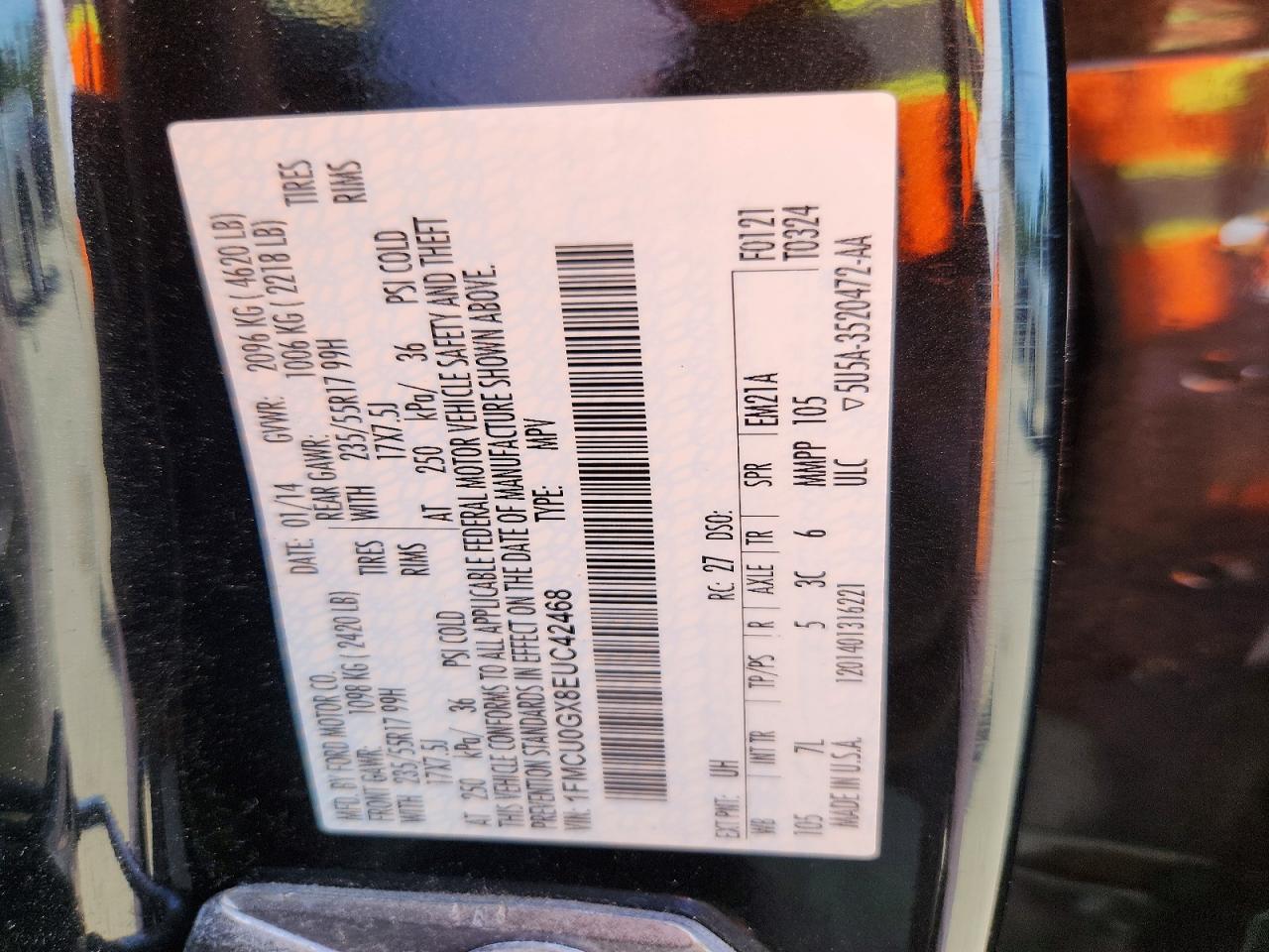 2014 Ford Escape Se Black vin: 1FMCU0GX8EUC42468