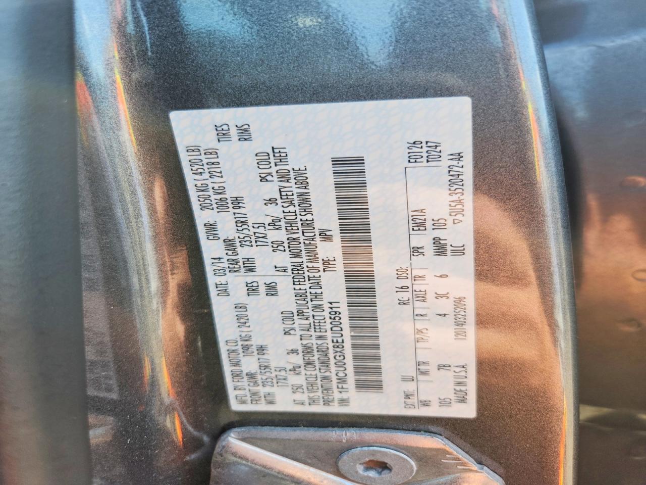 2014 Ford Escape Se Серый vin: 1FMCU0GX8EUD05911