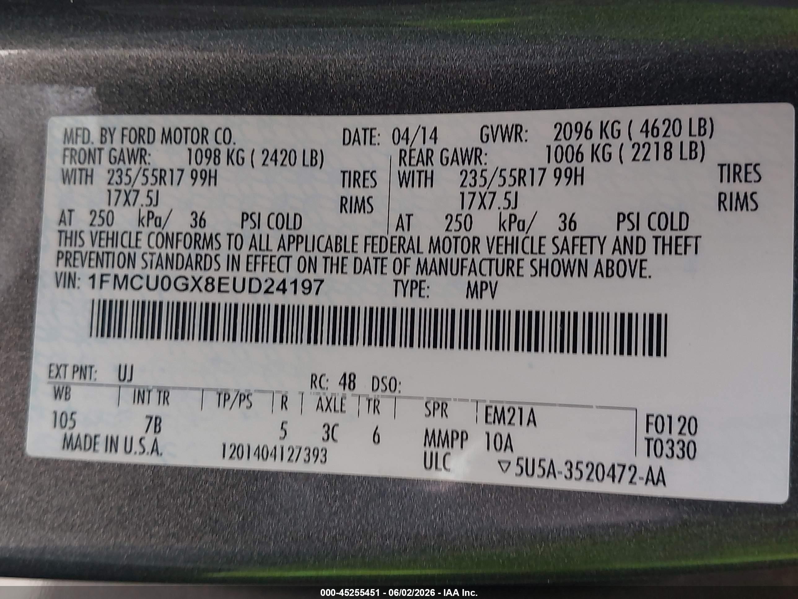 2014 Ford Escape Se Gray vin: 1FMCU0GX8EUD24197