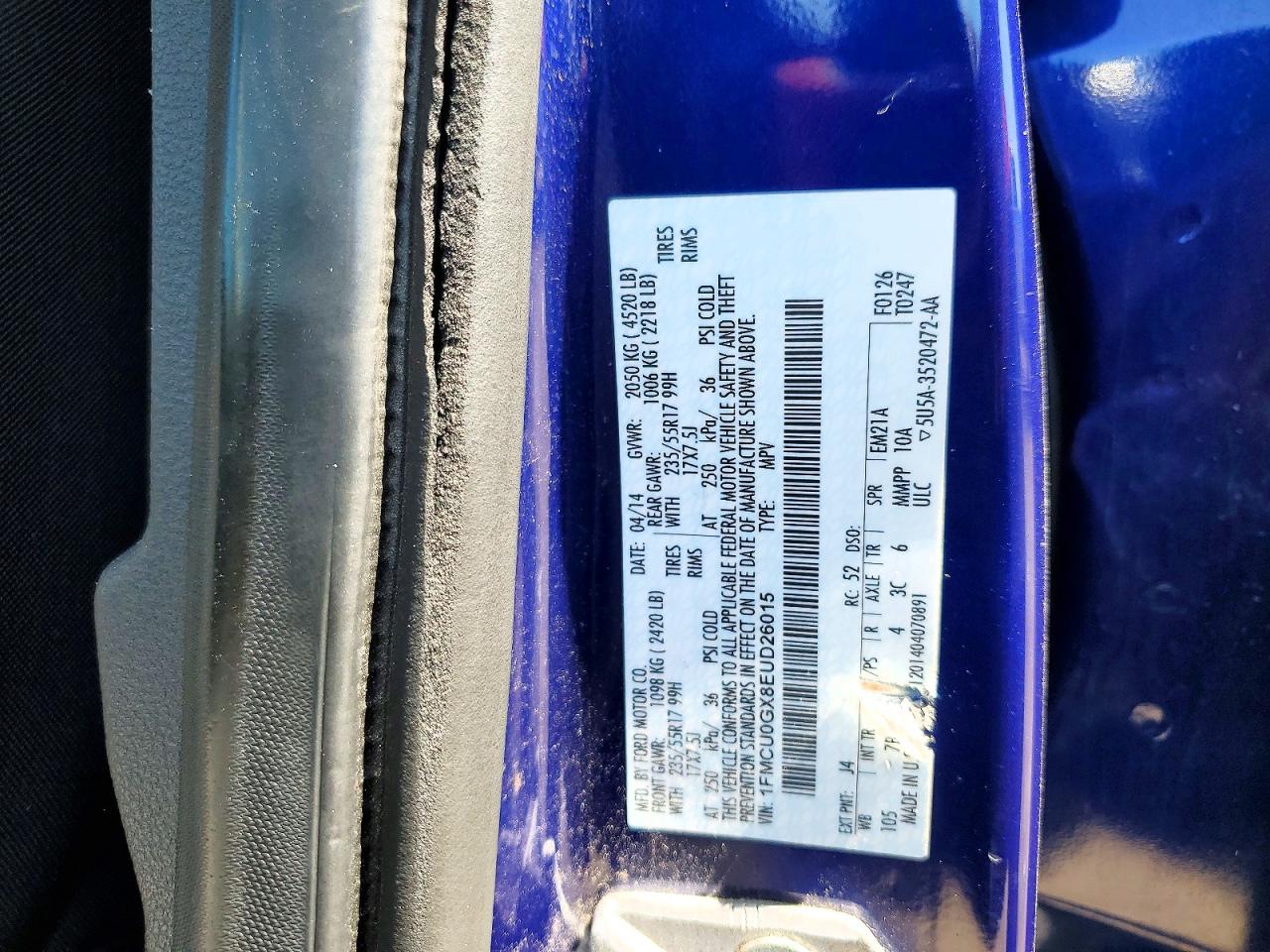 2014 Ford Escape Se Blue vin: 1FMCU0GX8EUD26015